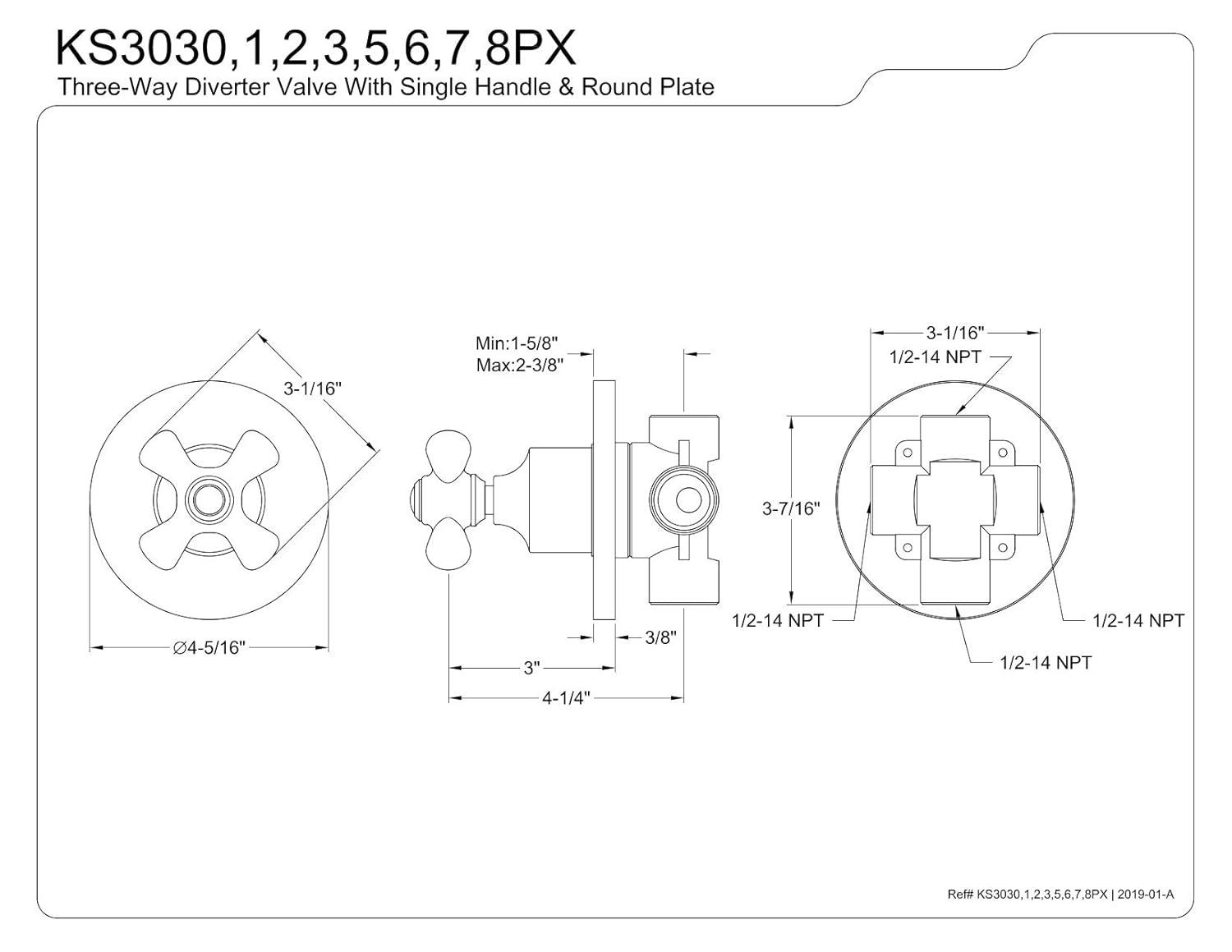 Kingston Brass Single-Handle Wall Mount Three-Way Diverter Valve with Trim Kit