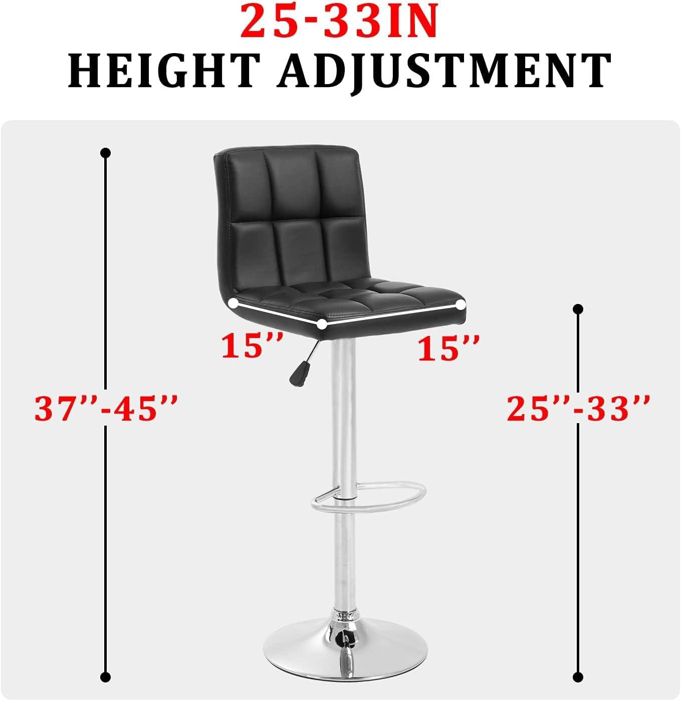 Costway Set of 2 Bar Stools PU Leather Adjustable Barstool Swivel Pub Chairs Black Full Back