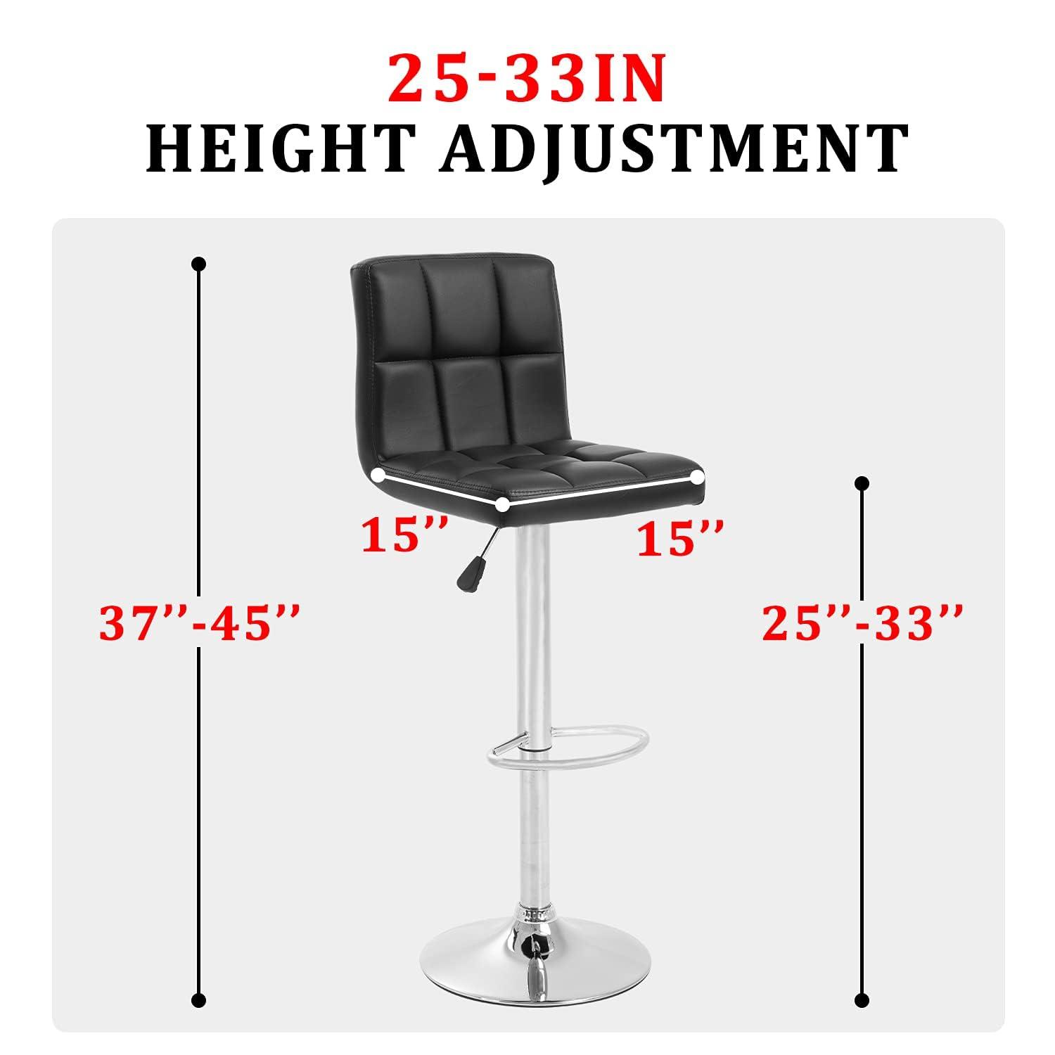 Costway Set of 2 Bar Stools PU Leather Adjustable Barstool Swivel Pub Chairs Black Full Back