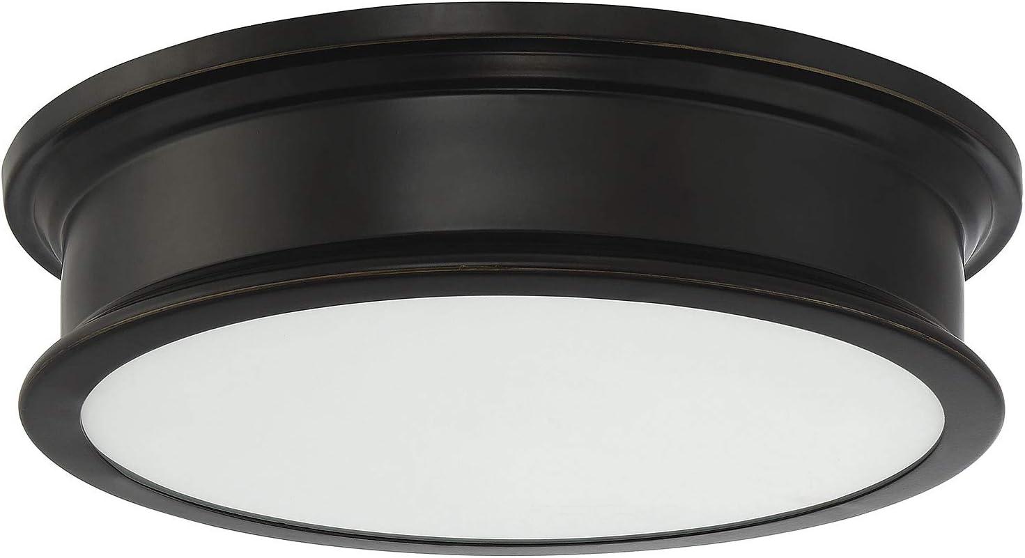 Savoy House 6-133-16-44 Watkins Bohemian Industrial White Opal Glass Drum Flush Mount, 3-Light 180 Total Watts, 4" H x 16" W, Classice Bronze