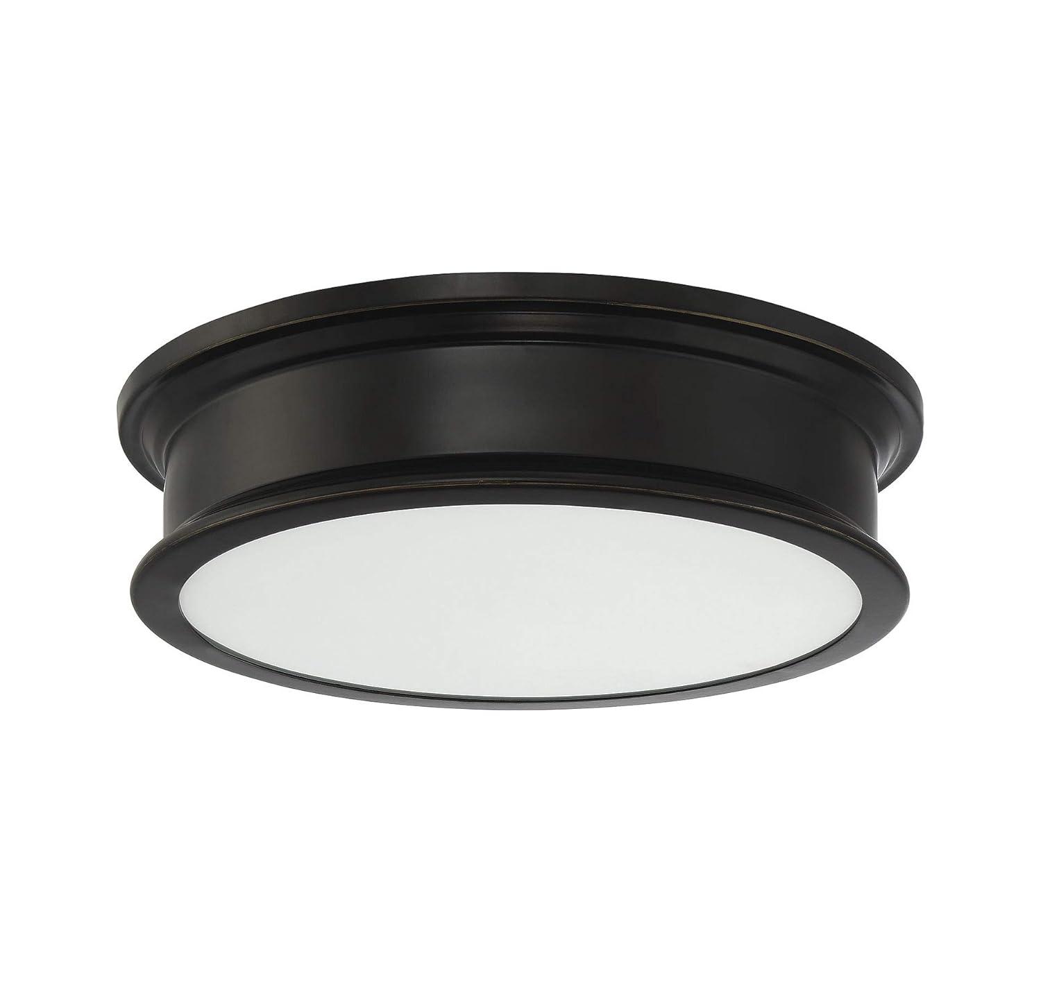 Savoy House 6-133-16-44 Watkins Bohemian Industrial White Opal Glass Drum Flush Mount, 3-Light 180 Total Watts, 4" H x 16" W, Classice Bronze
