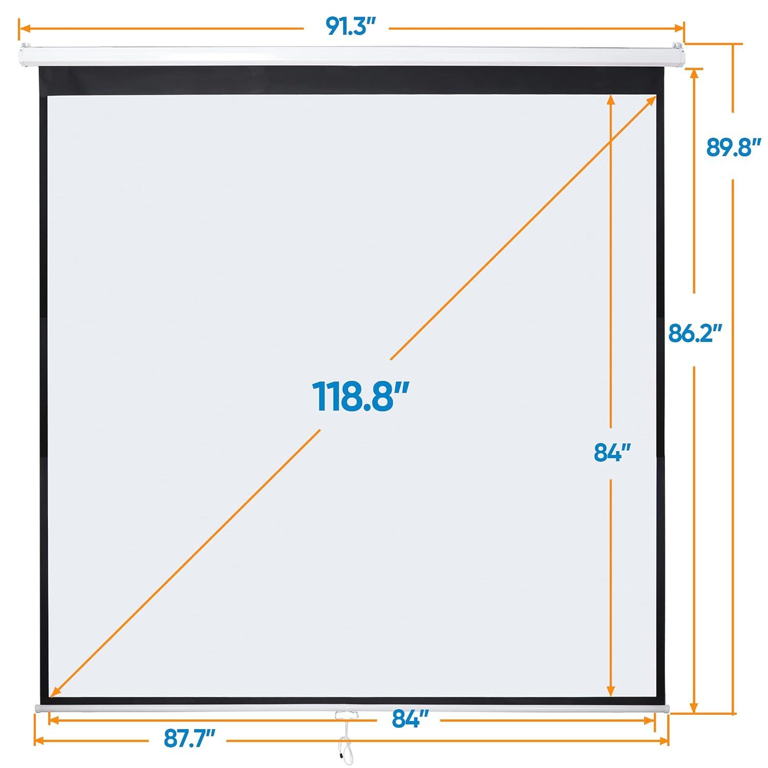 SUPER DEAL 120'' Projector Screen, Retractable Projection Screen Manual Pull Down HD Screen 1:1 Format for Home Cinema Theater Presentation Education Outdoor Indoor Public Display