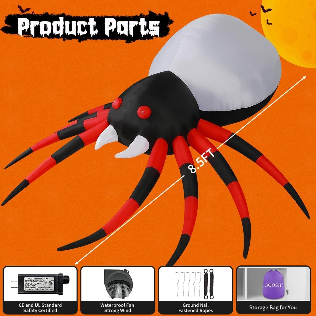 8ft Bright White and Red Inflatable Halloween Spider