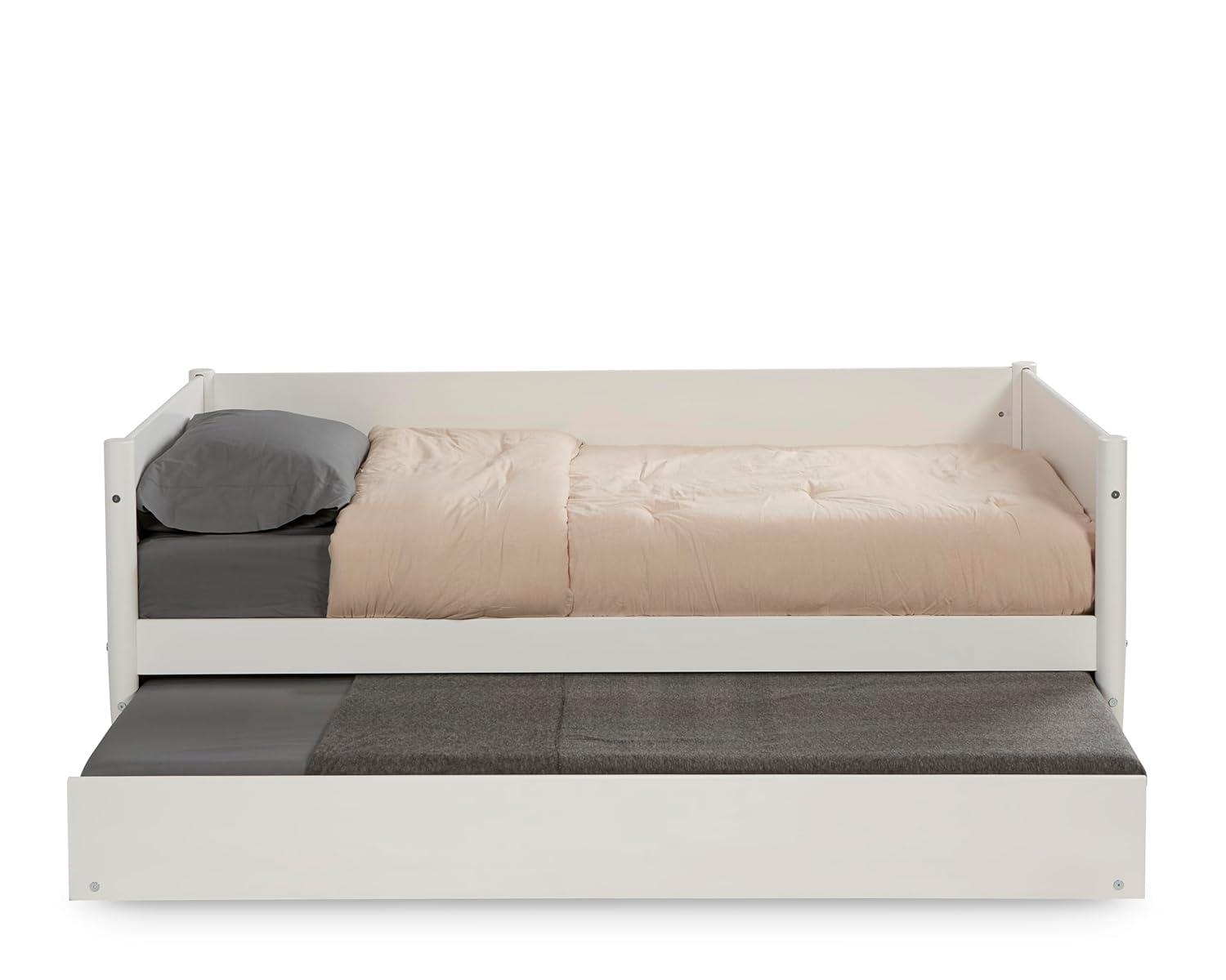 Camaflexi Mid-Century Wood Storage Twin Size Daybed with Trundle White