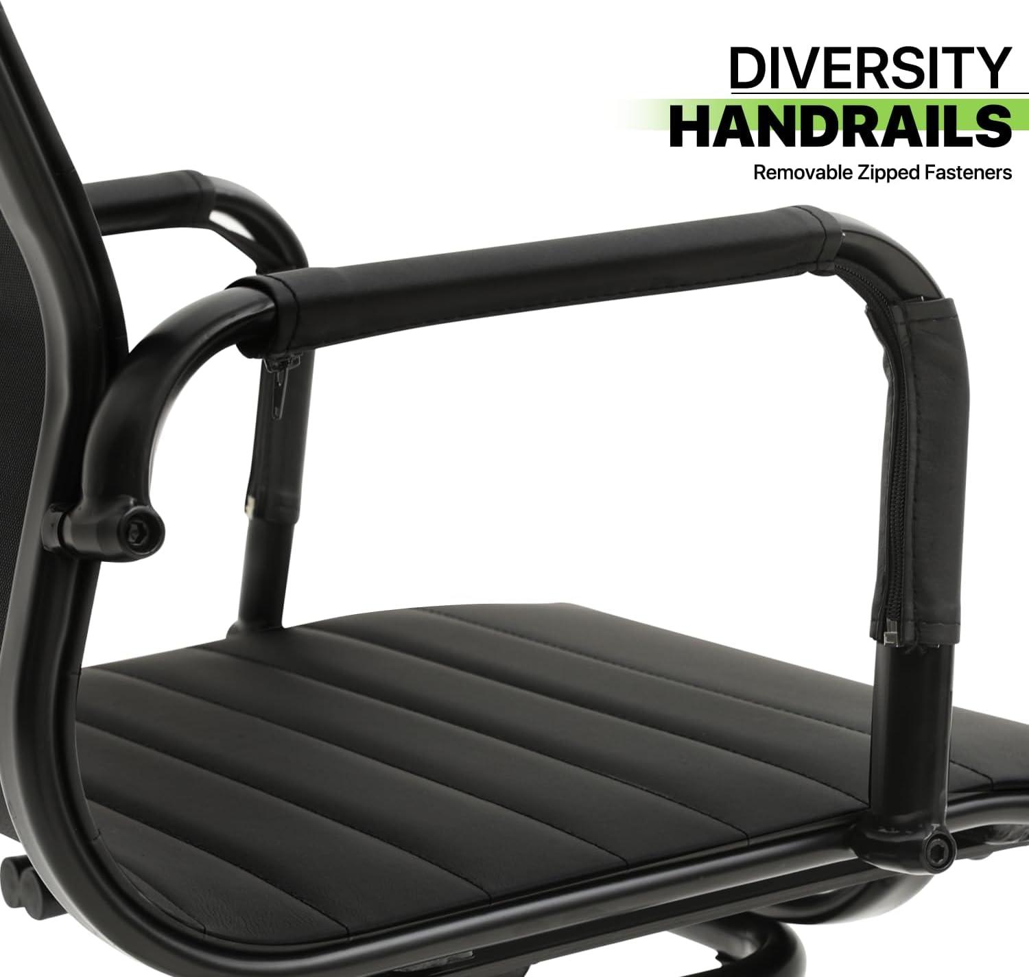 Guyou Modern Mid Back Office Guest Chair Set of 2, Faux Leather Reception Chair Computer Chair with Armrests and Metal Sled Base for Meeting/Waiting/Conference Room, No Wheels, Black