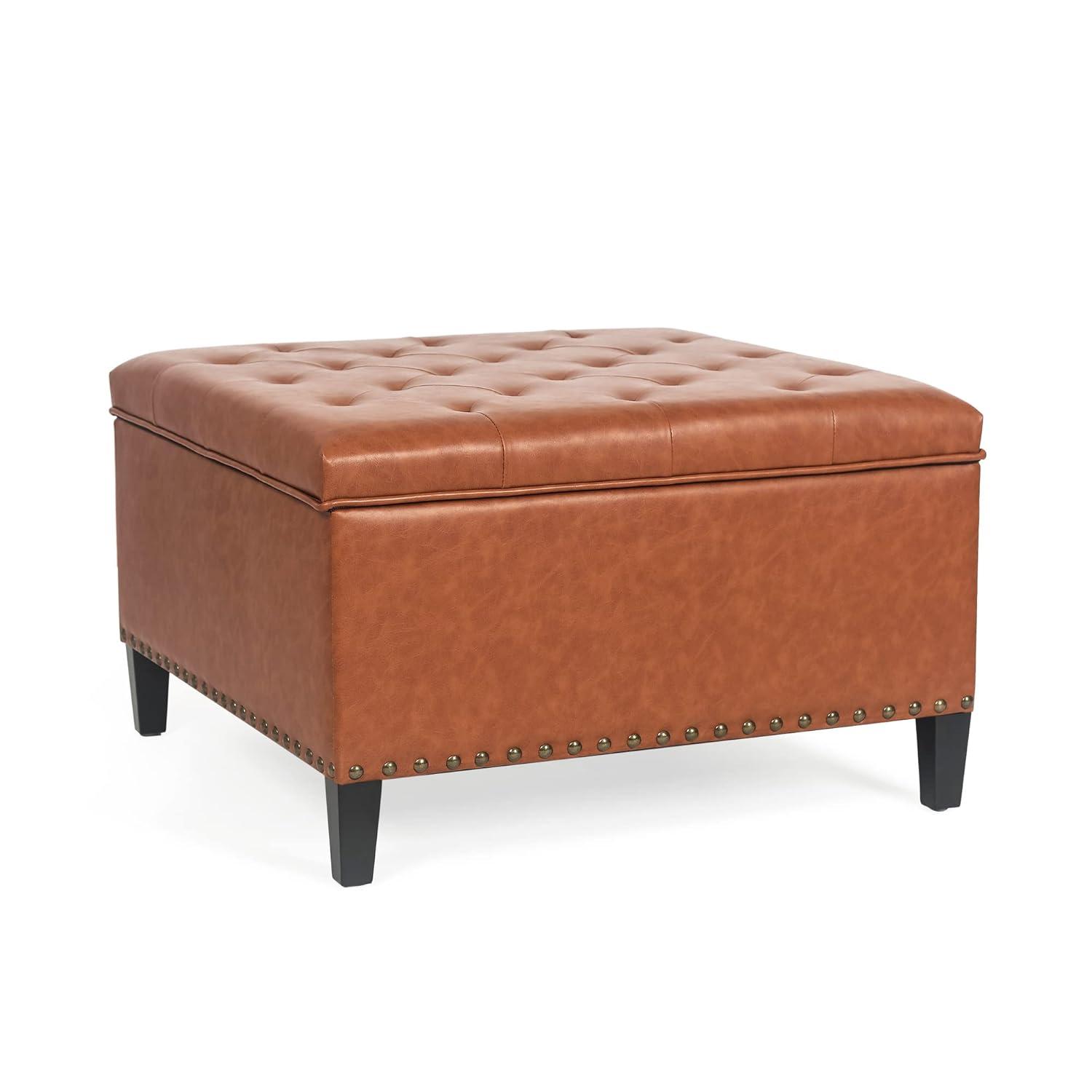 Adeco  Modern Square Fabric Upholstered Lift Top Storage Ottoman Bench
