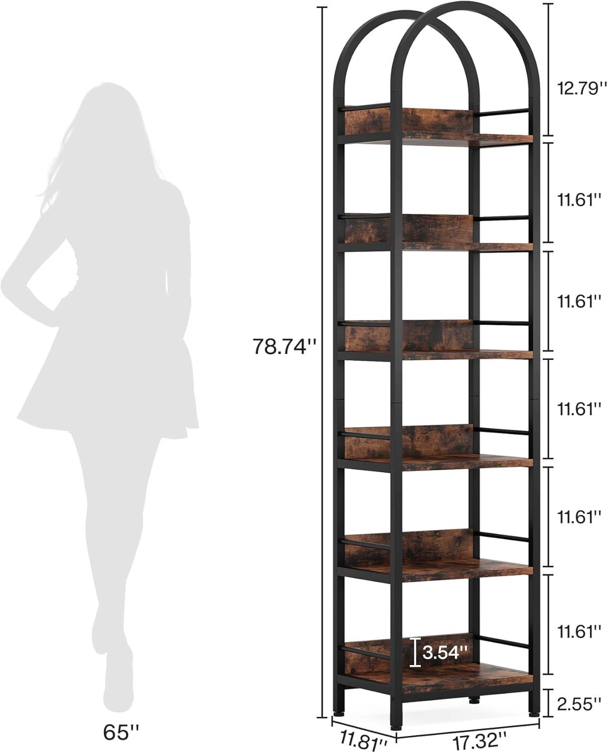 Tribesigns 6-Tier Open Bookshelf, 78.7" Tall Arched Bookcase Narrow Bookshelf, Rustic Brown