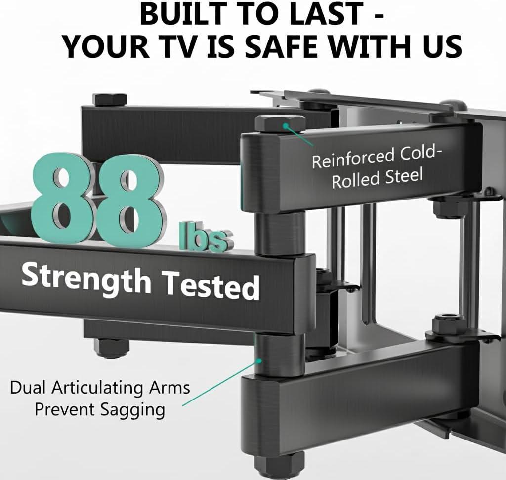 WALI TV Wall Mount for Most 32-70 inch Flat Curved TV, Full Motion Articulating Arm TV Bracket for LED, LCD, OLED Screen TVs up to 88lbs, Mounting Holes 400x400mm (FTM-2), Black
