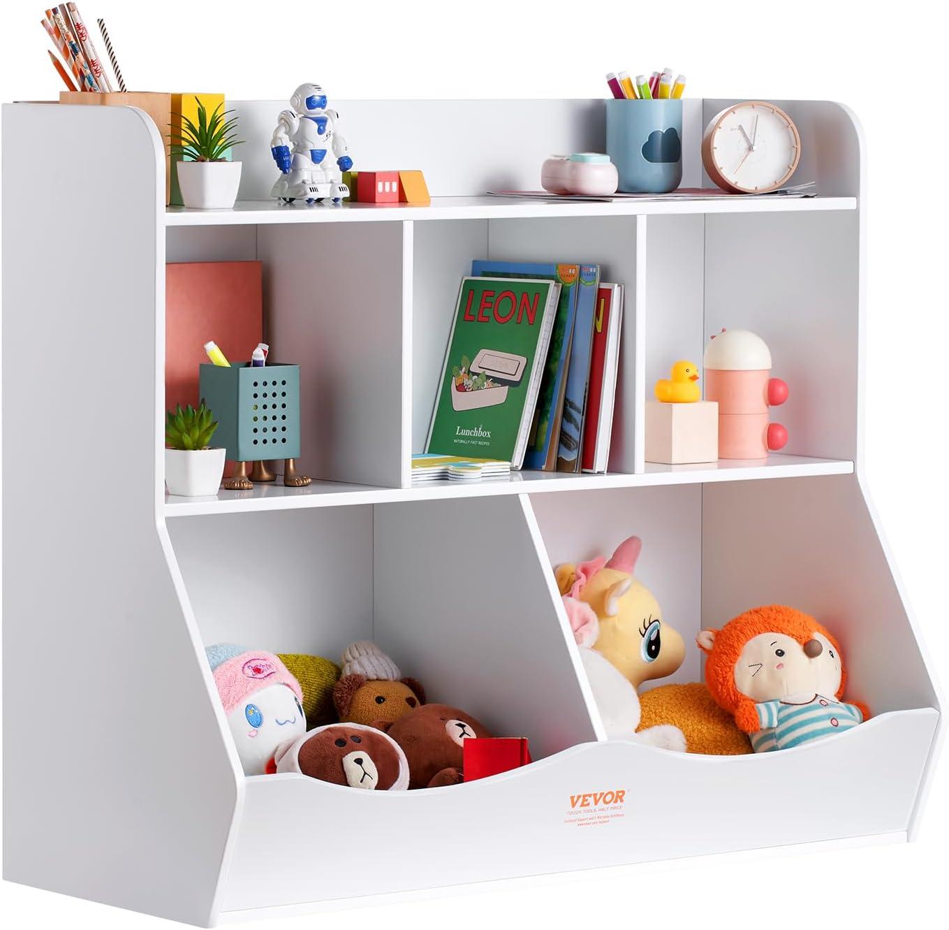 White 35" Kids Toy Storage Organizer with Bookshelf