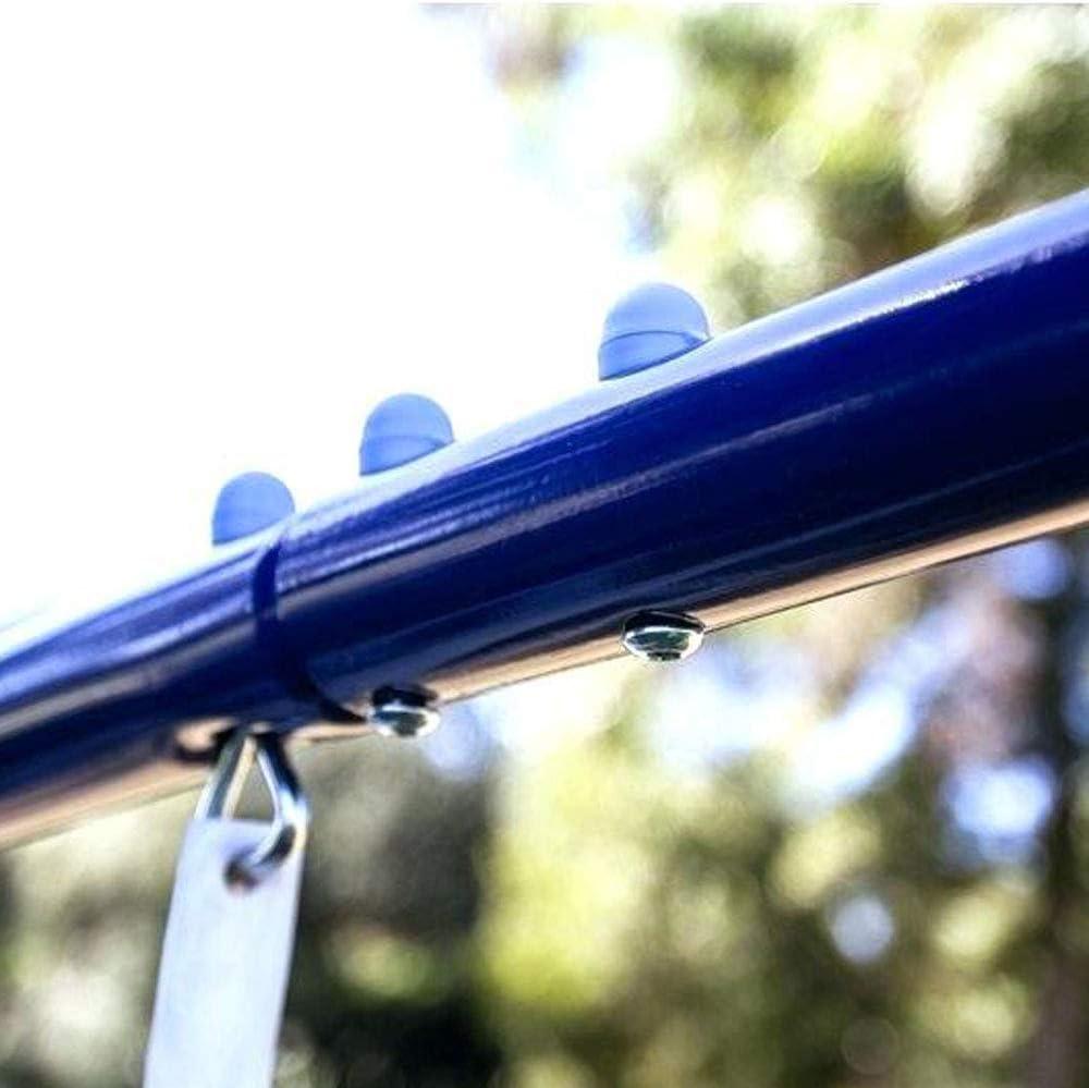 Blue and Yellow Metal Swing Set with Slide and Trapeze