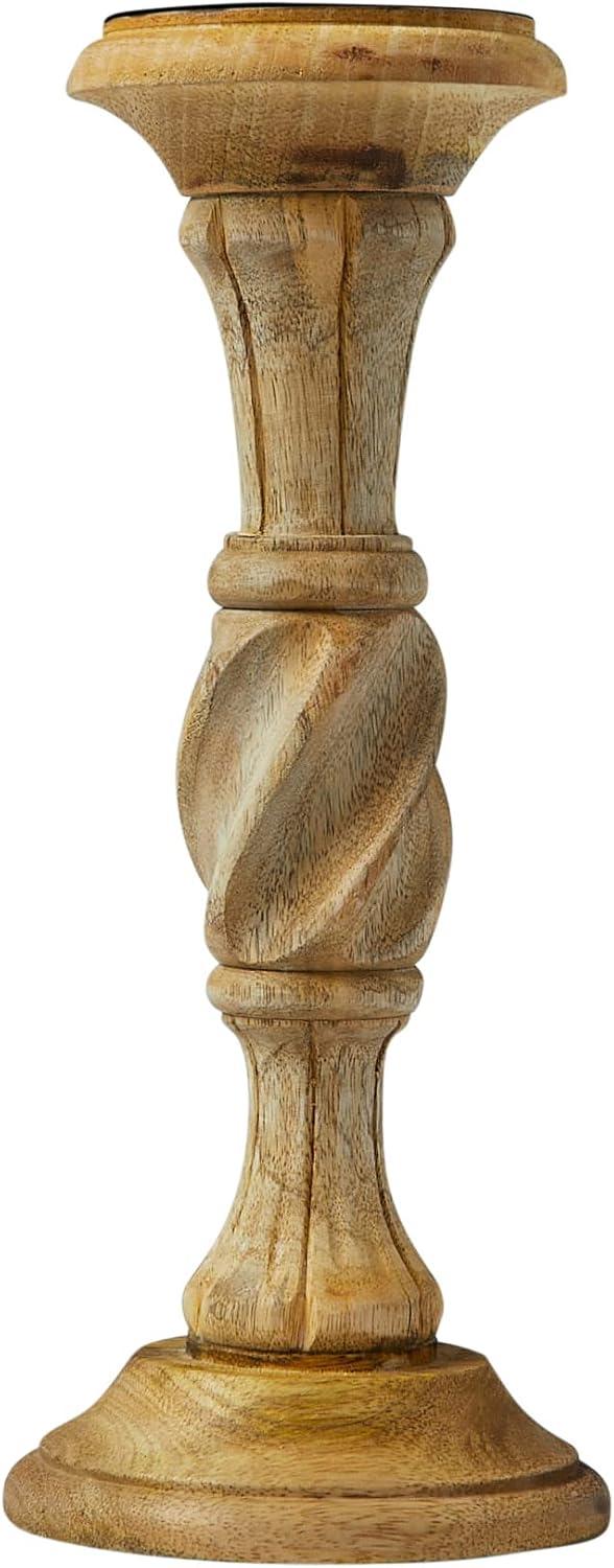 Creative Co-Op Handcarved Wood Pillar Candle Holder, Natural