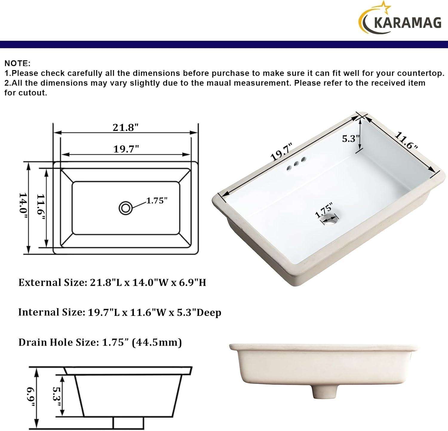 22" x 16" Undermount Bathroom Sink White Ceramic Bathroom Sink Rectangular Undermount Sink