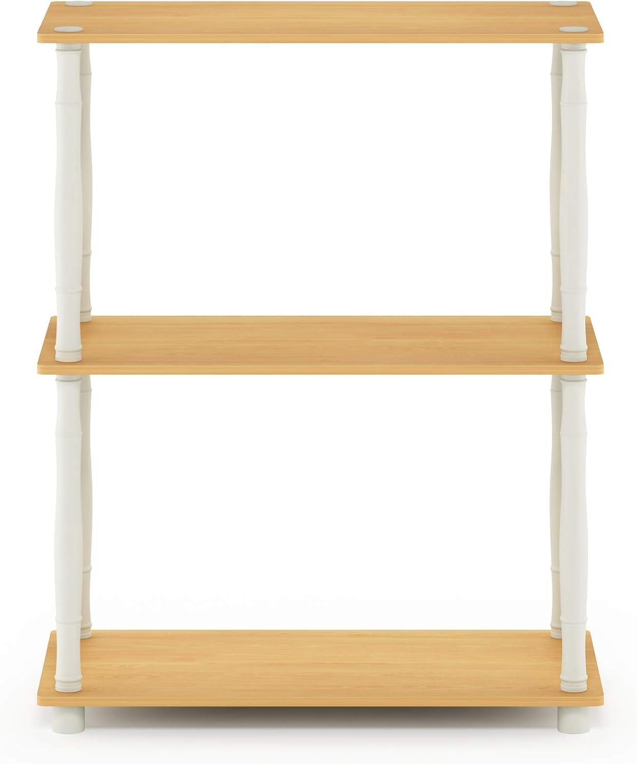 Furinno 3-Tier Decorative Bookshelf Open Multipurpose Shelf Bookcase Freestanding Display Rack with Classic Tube,Beech/White