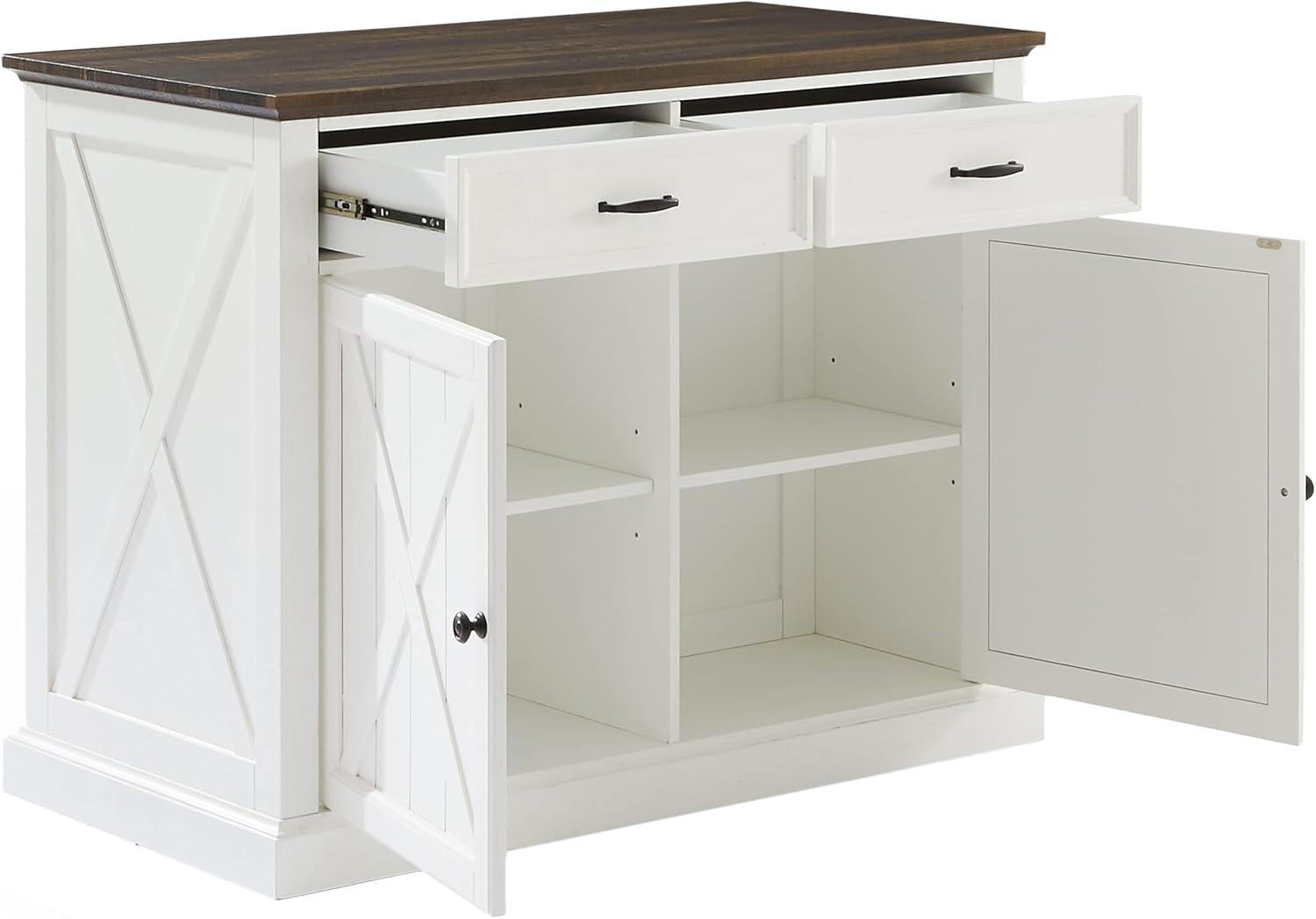 Clifton Kitchen Island Distressed White/Brown - Crosley: Adjustable Shelves, Storage Cart, Farmhouse Design