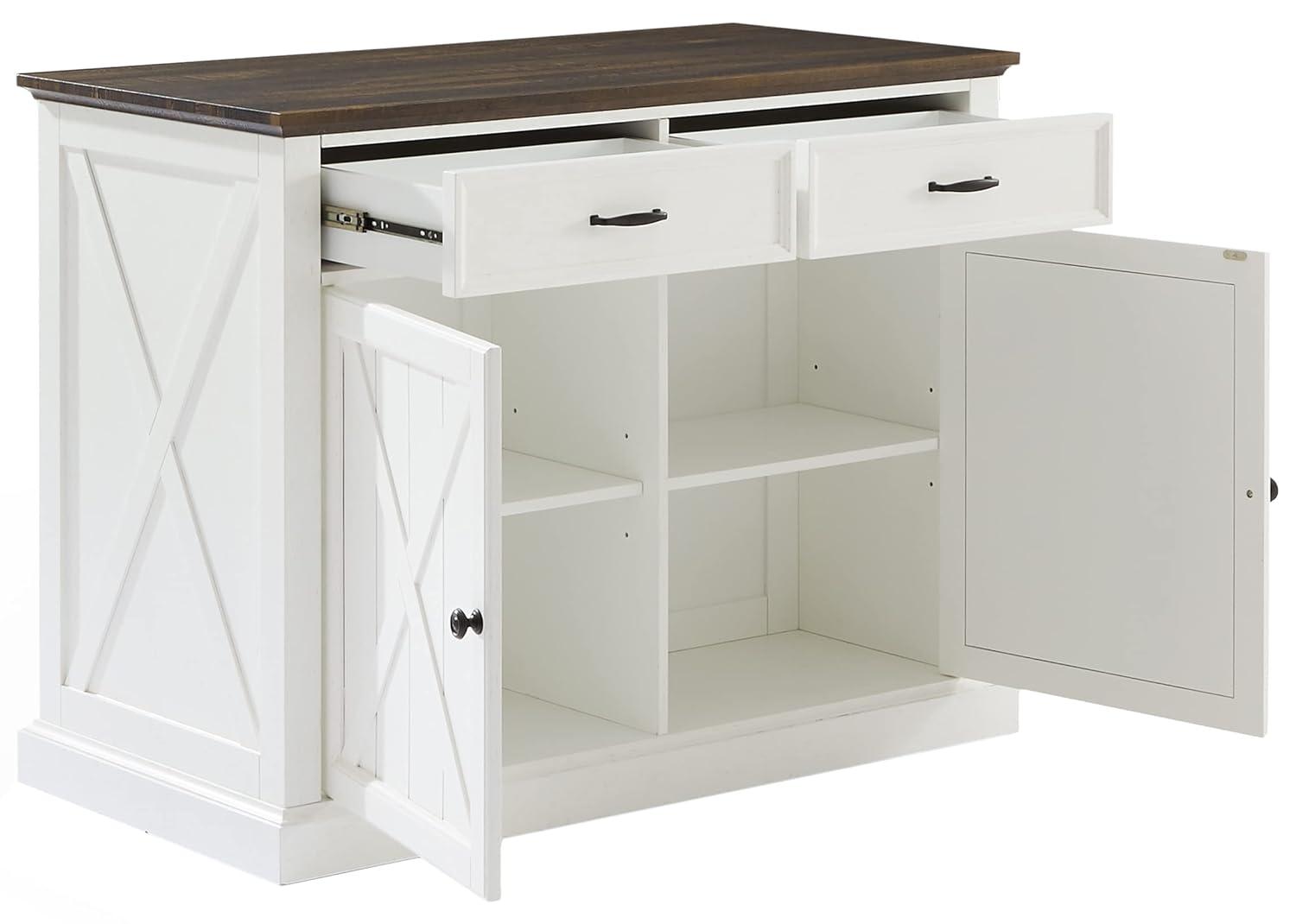 Clifton Kitchen Island Distressed White/Brown - Crosley: Adjustable Shelves, Storage Cart, Farmhouse Design