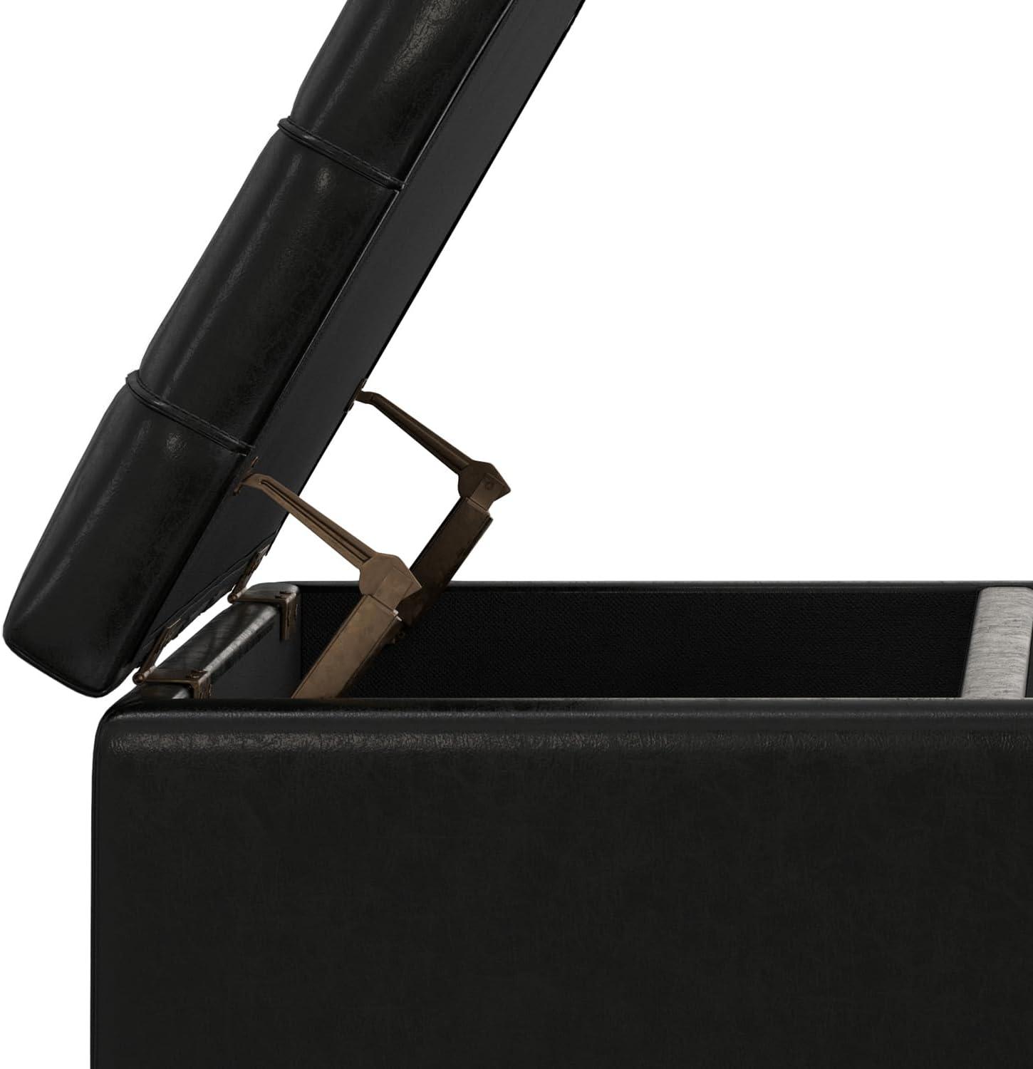 Simpli Home Laura 36"W Upholstered Square Storage Ottoman with Split Lift Top and 2 Storage Compartments