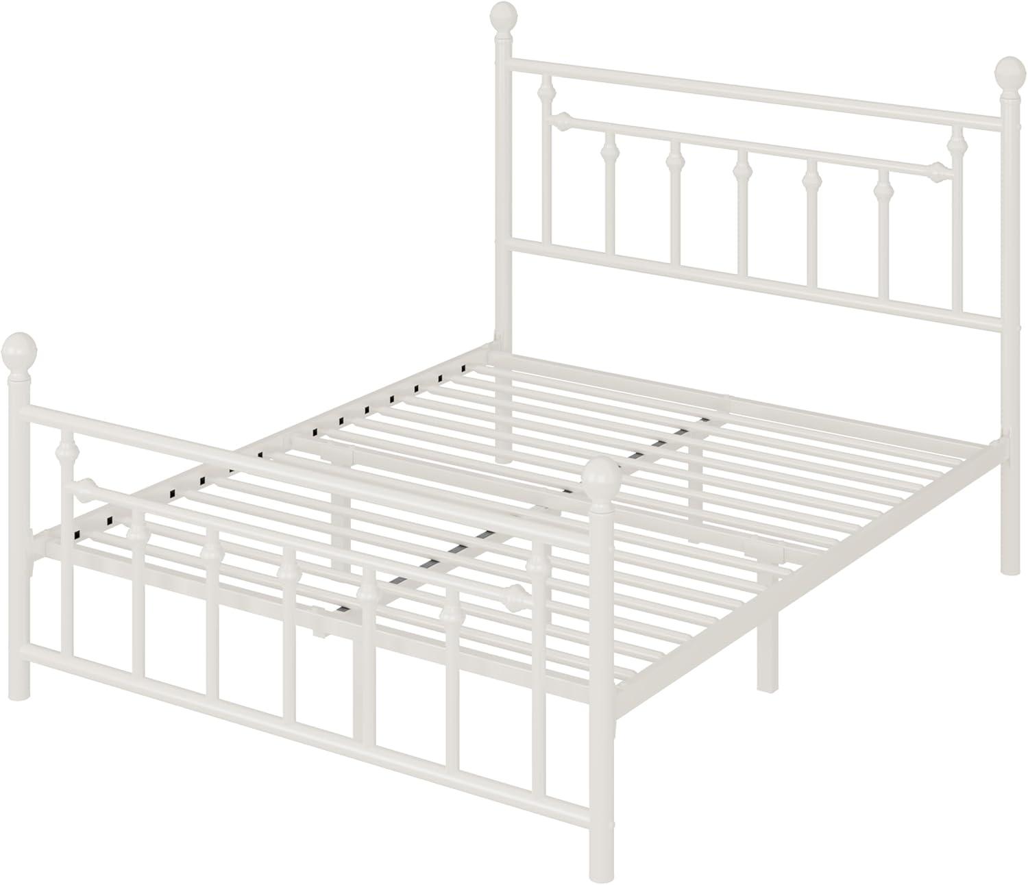 Allewie 14 Inch Queen Size Metal Platform Bed Frame with Victorian Vintage Headboard and Footboard/Mattress Foundation/Under Bed Storage/No Box Spring Needed/Easy Assembly/Noise Free/White