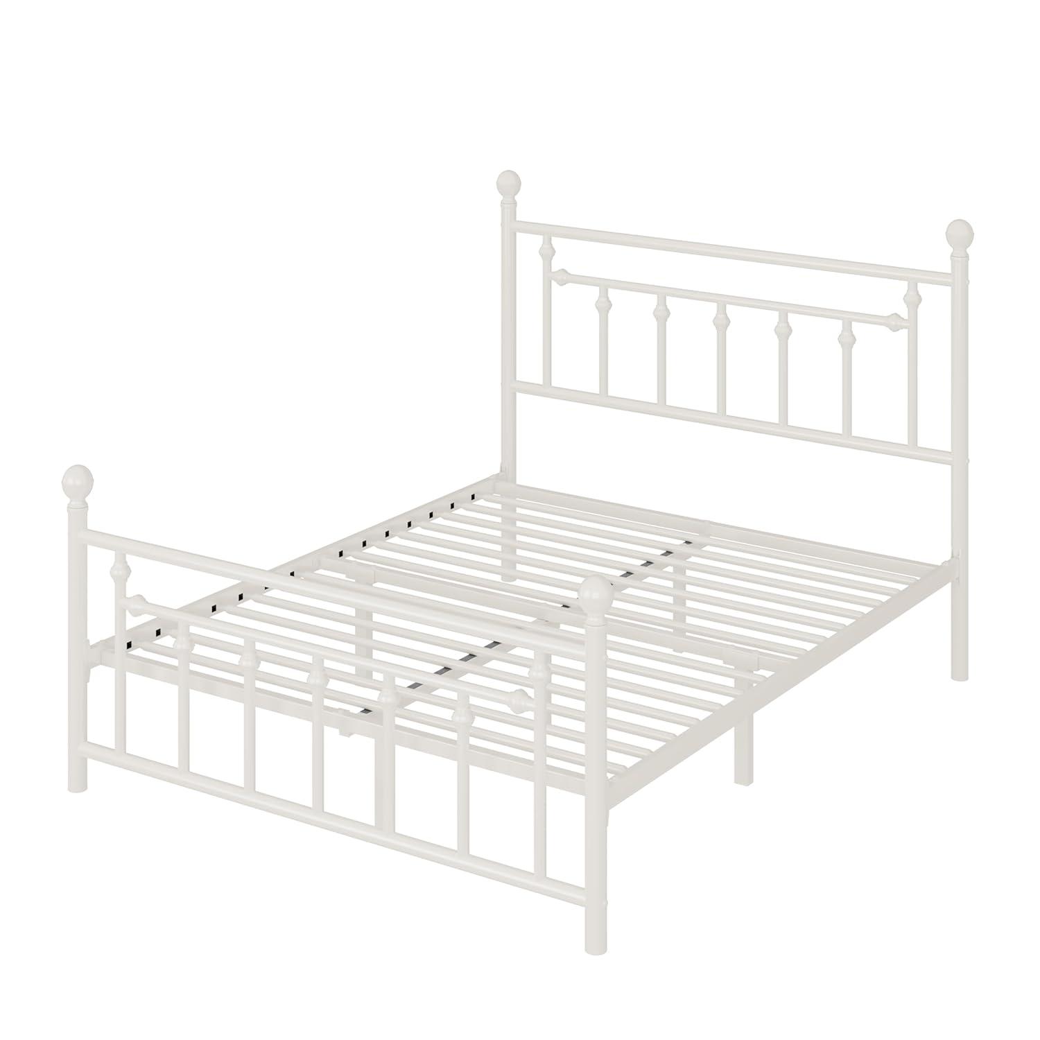 Allewie 14 Inch Queen Size Metal Platform Bed Frame with Victorian Vintage Headboard and Footboard/Mattress Foundation/Under Bed Storage/No Box Spring Needed/Easy Assembly/Noise Free/White