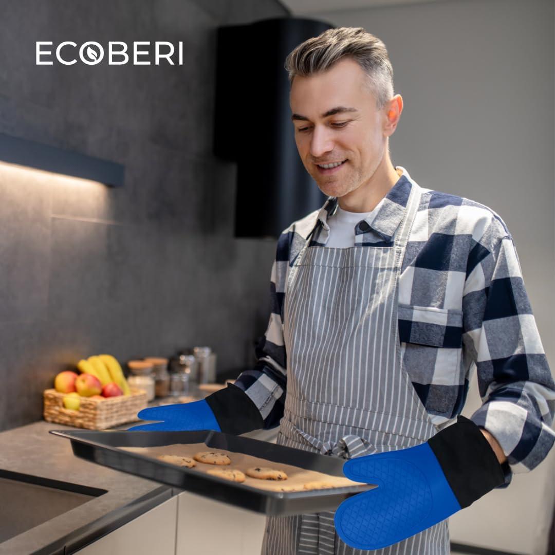 Ecoberi Silicone Oven Mitts and Pot Holder Set, Heat Resistant, Cook, Bake, BBQ, Pack of 3 Red