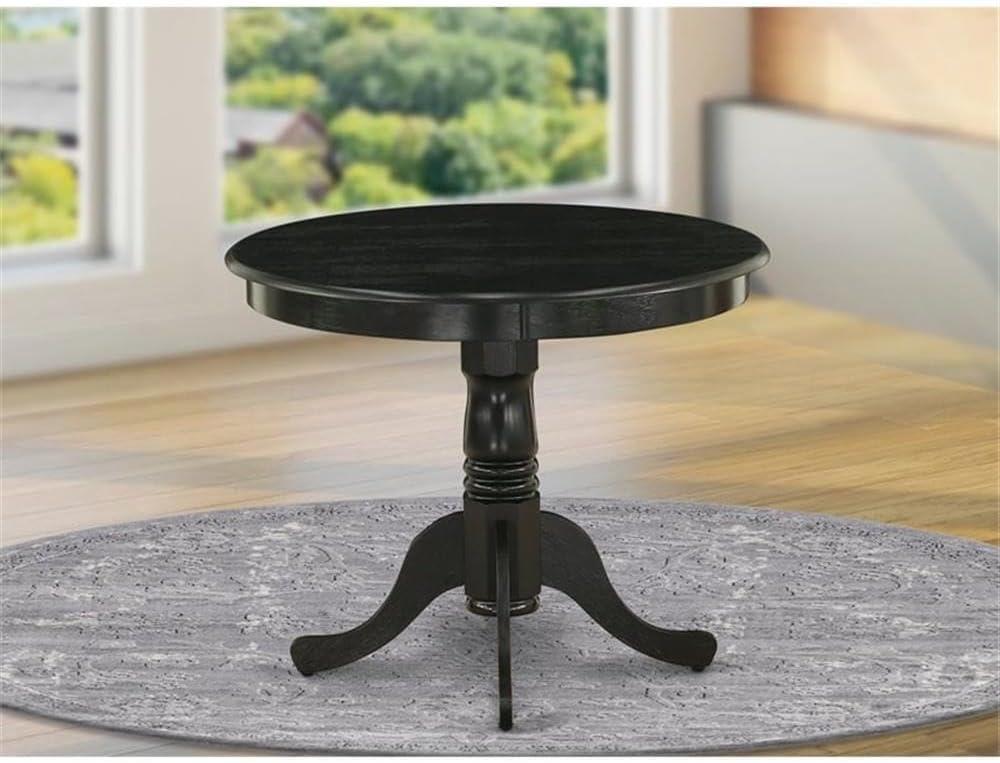 East West Furniture Antique Round Rubber Wood Dining Table in Wirebrushed Black