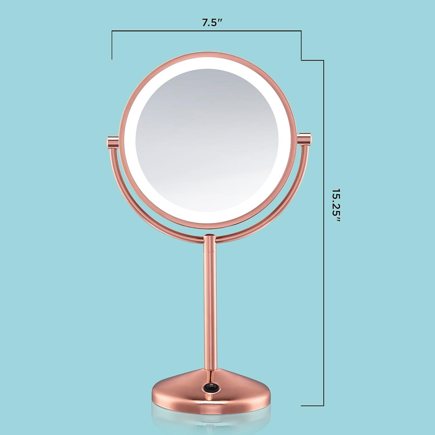 Rose Gold LED Lighted Double-Sided Magnifying Makeup Mirror