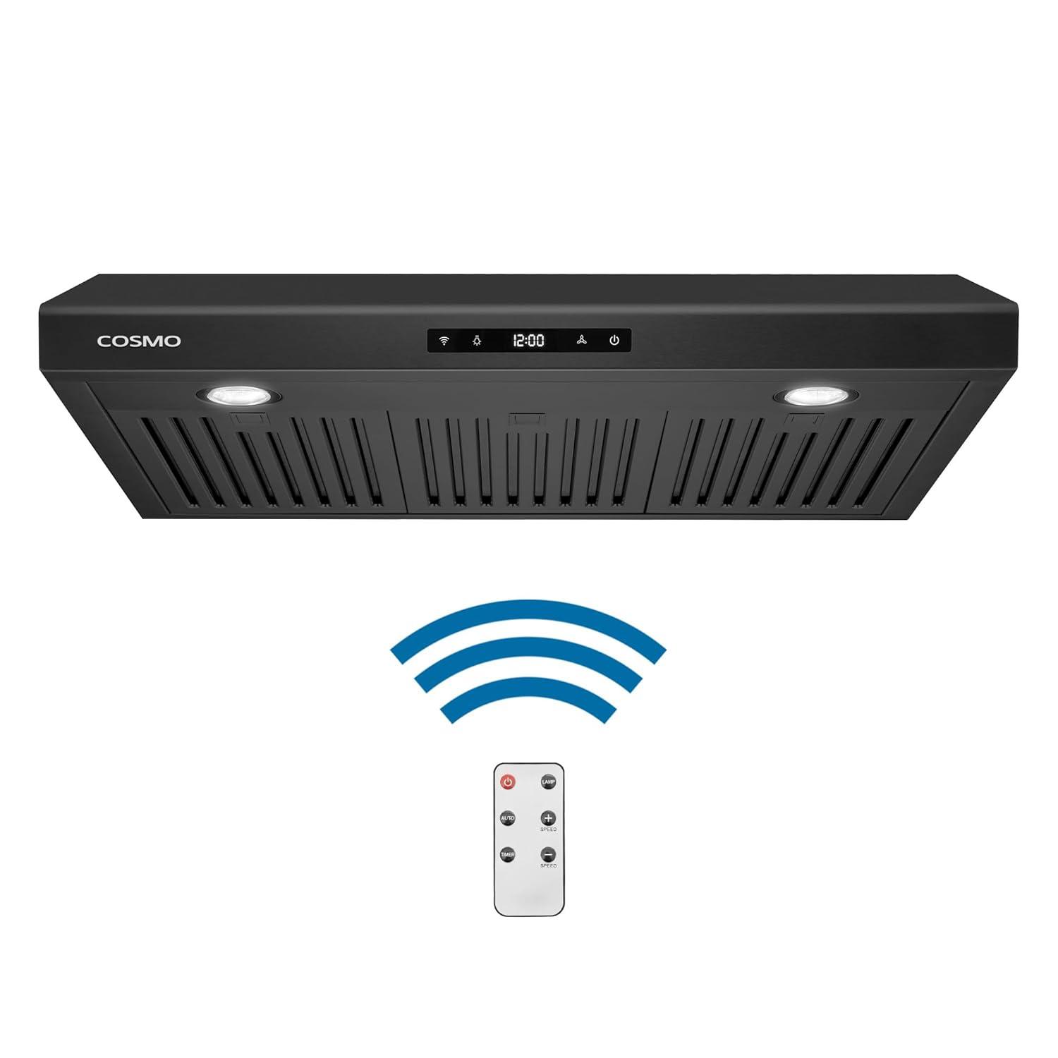Cosmo 30 in. Haven Collection Ducted Under Cabinet Range Hood, Touch Controls, LED Lights, Permanent Filters in Matte Black