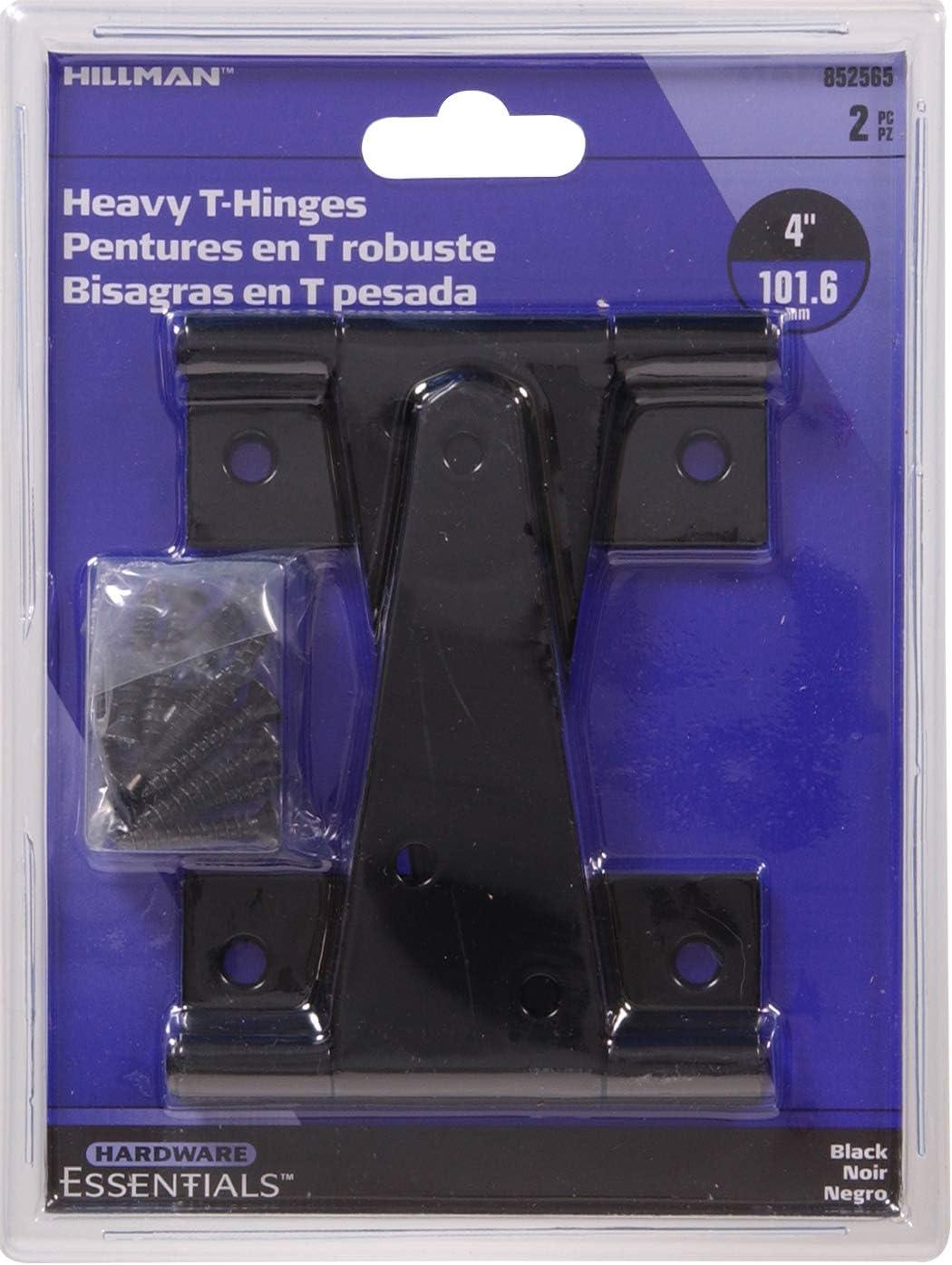 Heavy Duty Black Steel 4" T-Hinges - 2 Pack