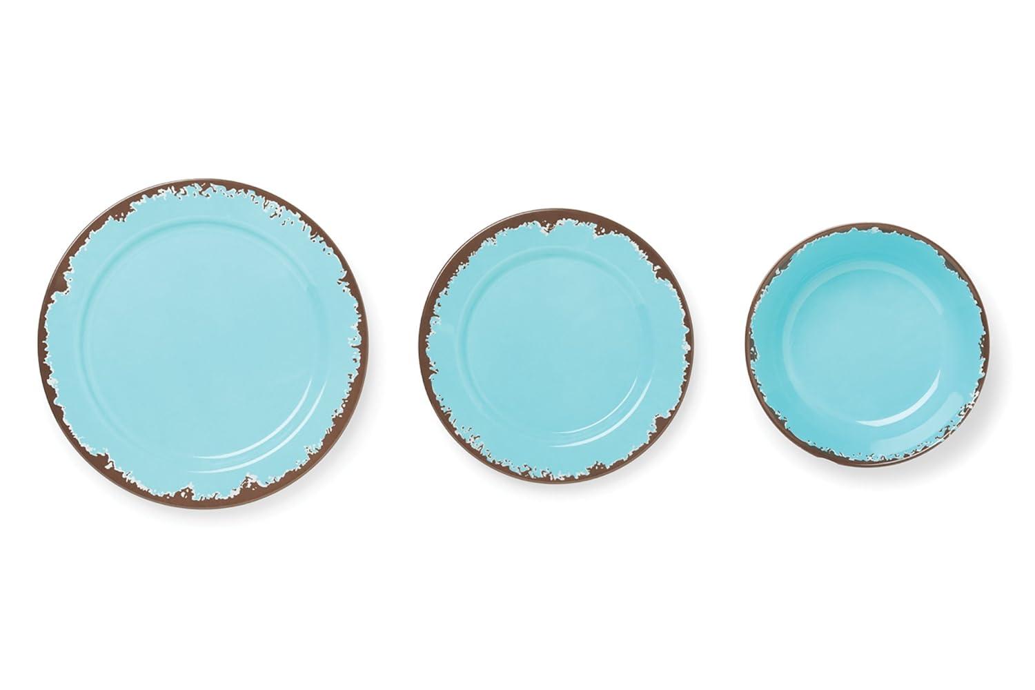 Fox Run Melamine Dinnerware Set, Off White, Dandelion Yellow, Sky Blue and Cornflower Blue, Set of 12