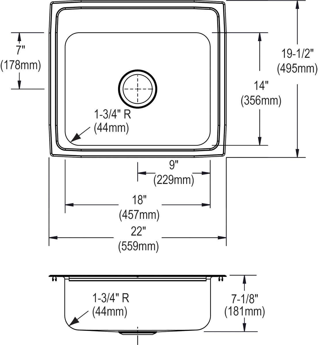 Celebrity 22" L x 20" W Drop-In Kitchen Sink