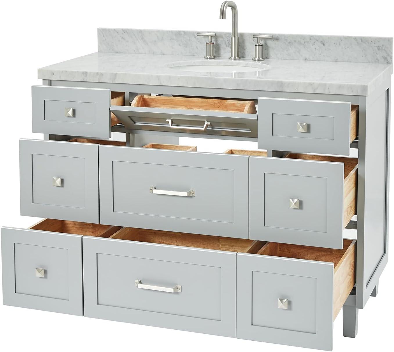 ARIEL Monrow 49 Single Sink Bathroom Vanity with Italian Carrara Marble Top