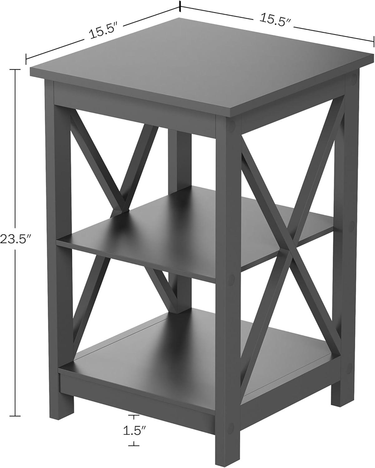 Queribus Side Tables with Two Shelves – 2 Piece Contemporary Nightstands with X-Legs – Wooden End Table Pair for Living Room or Bedroom