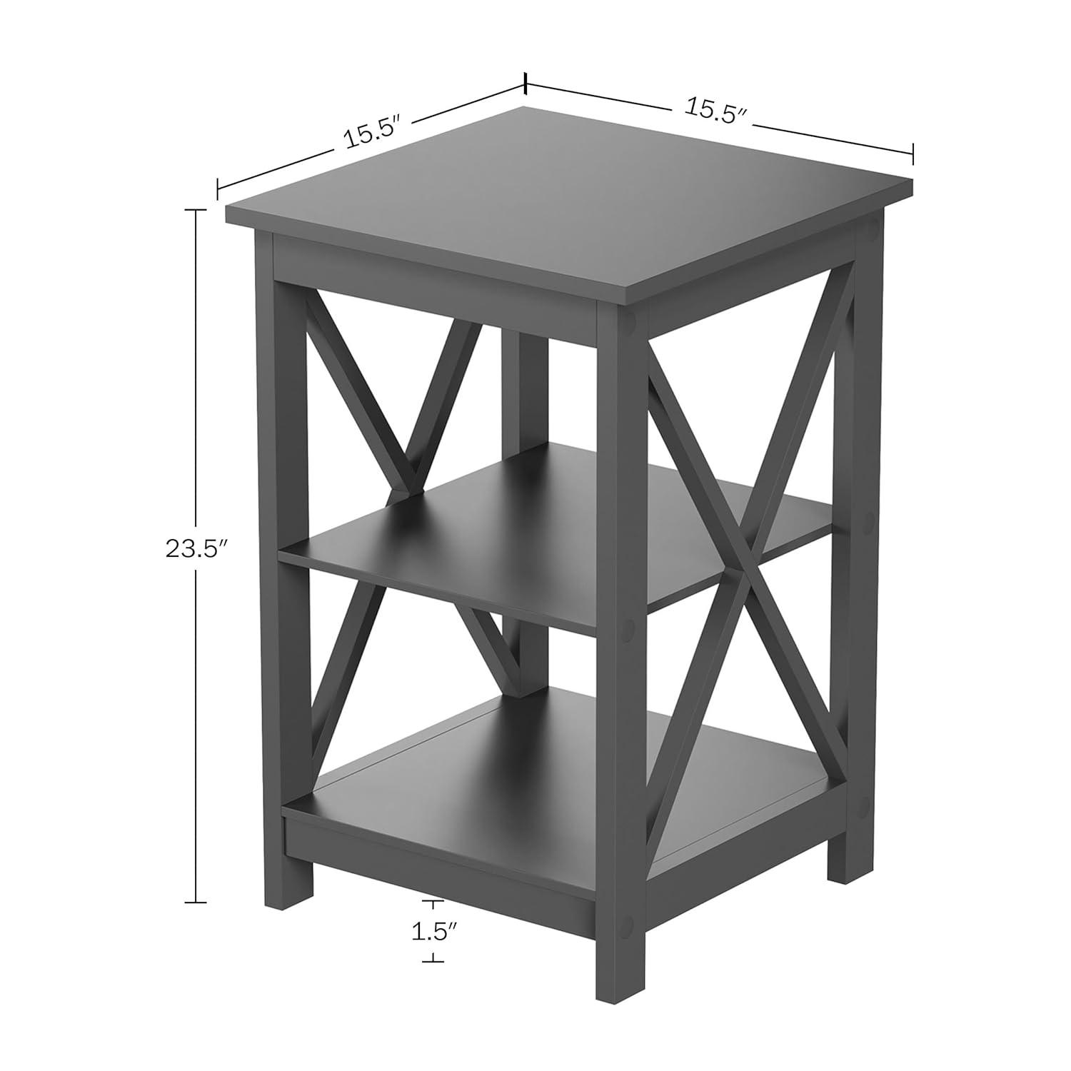 Queribus Side Tables with Two Shelves – 2 Piece Contemporary Nightstands with X-Legs – Wooden End Table Pair for Living Room or Bedroom