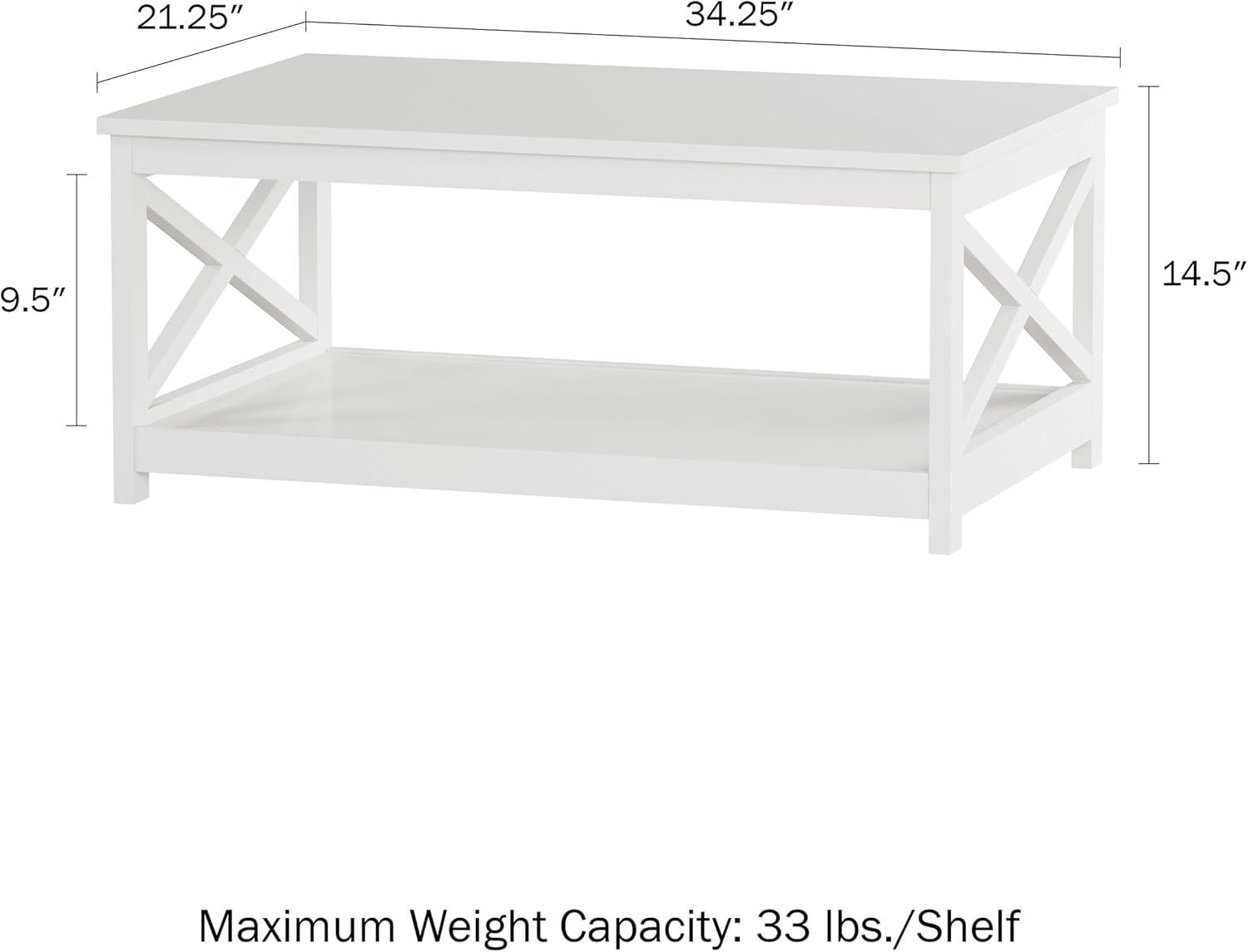 White MDF Rectangular 2-Tier Coffee Table with X-Leg Design