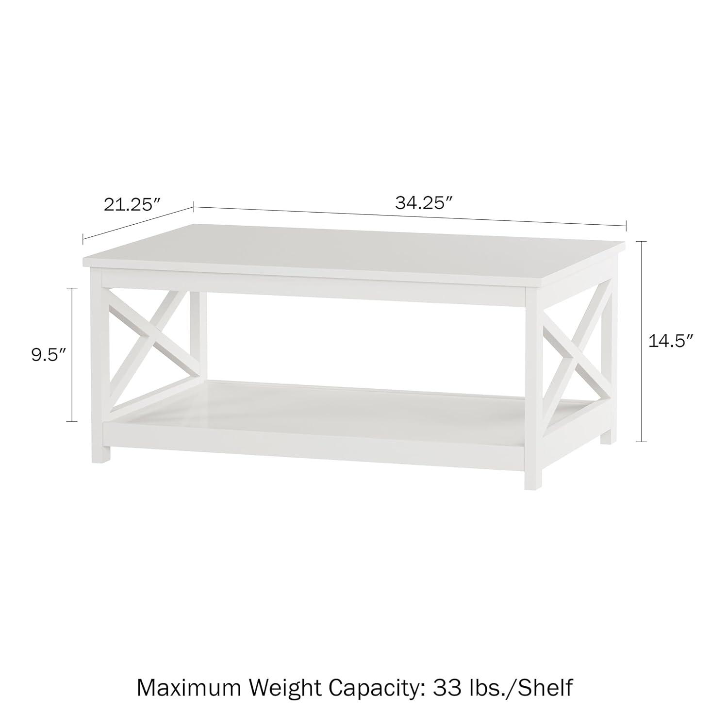 White MDF Rectangular 2-Tier Coffee Table with X-Leg Design