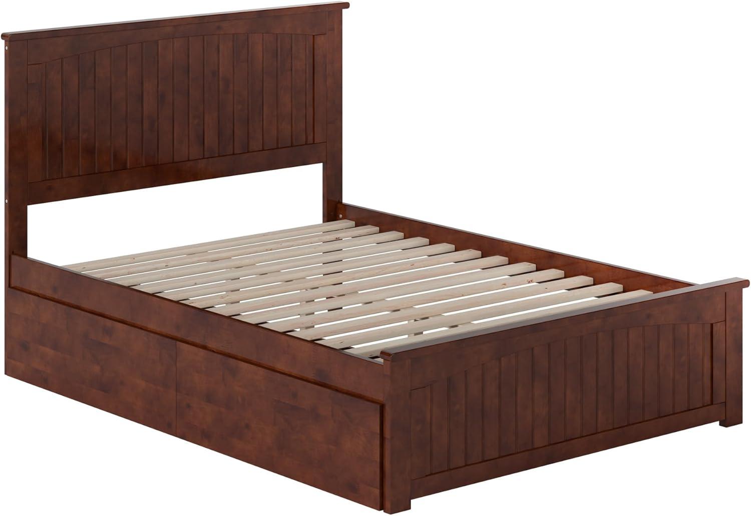 AFI Nantucket Full Wood Platform Bed with Matching Footboard and Storage Drawers, Walnut