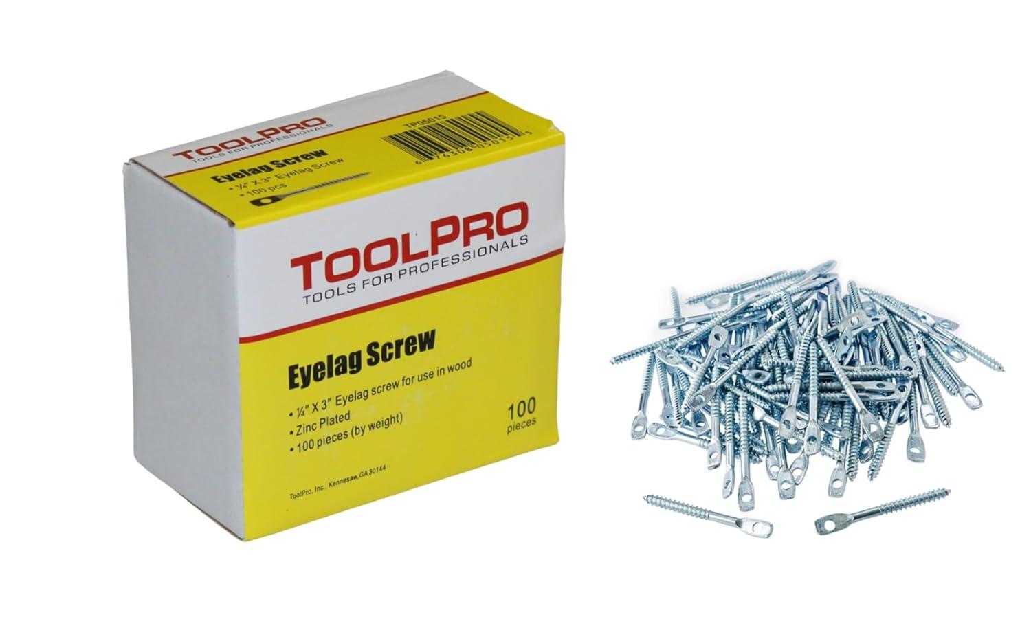 TOOLPRO 05015 Professional Eye Lag Screw, Carbon Steel, Zinc, 100 Pack