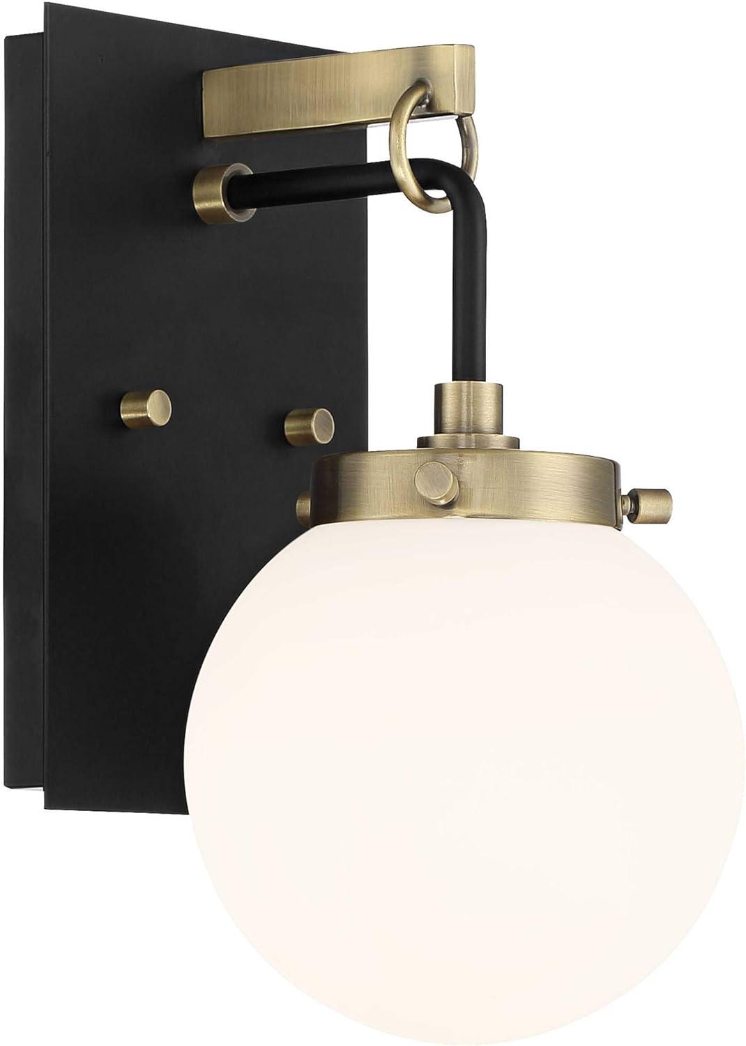 Possini Euro Design Olean Modern Wall Light Sconce Black Brass Hardwire 6" Fixture Frosted Glass Globe Shade for Bedroom Bathroom Vanity Reading House