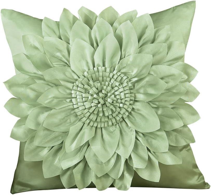 Sage Polyester 17" Pillow Cover with 3D Floral Design