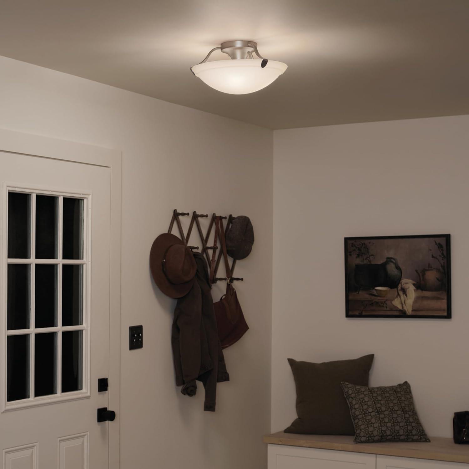 15.5" Brushed Nickel Semi-Flush Mount Light with White Glass Shade