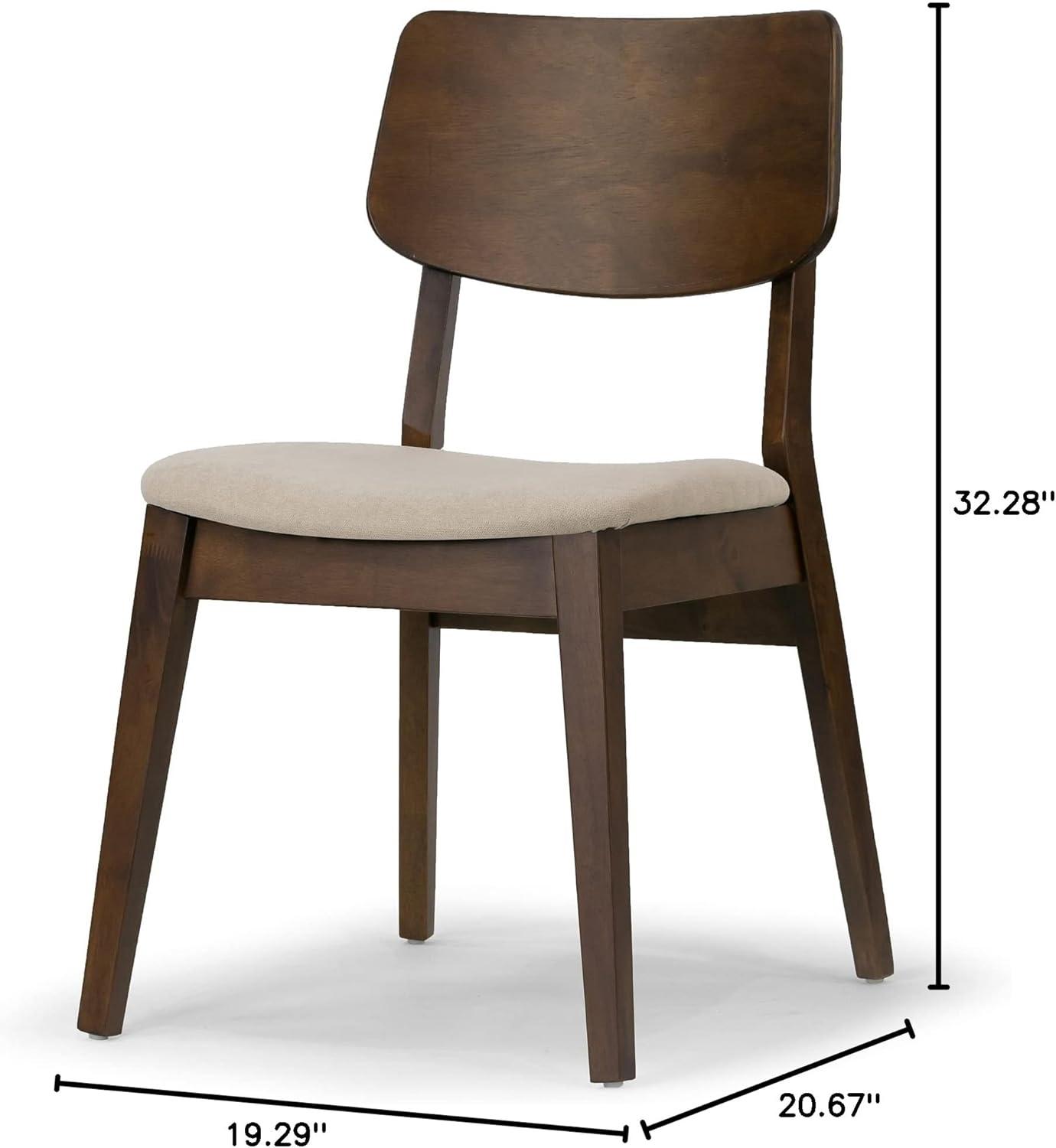 Astin Dark Brown Wood Dining Chairs with Beige Upholstered Seats, Set of 2