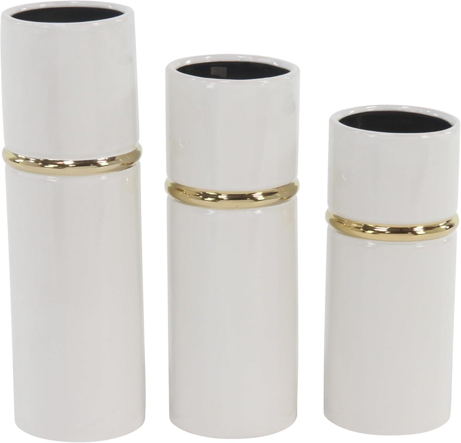 Elegant Trio of White and Gold Ceramic Vases - 12", 14", 16" Height