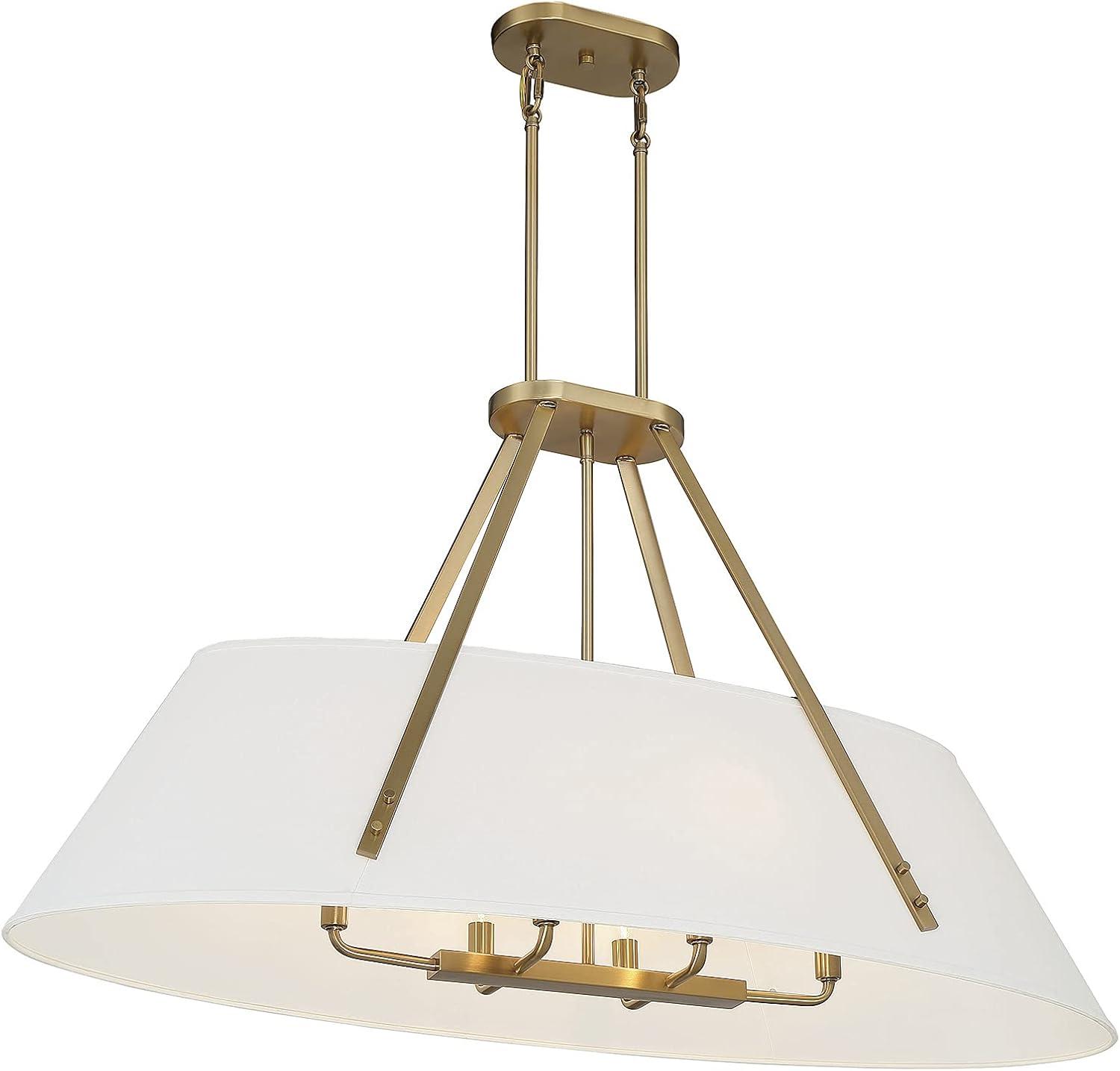 Newport Warm Brass 6-Light Oval Chandelier with Soft White Fabric Shade