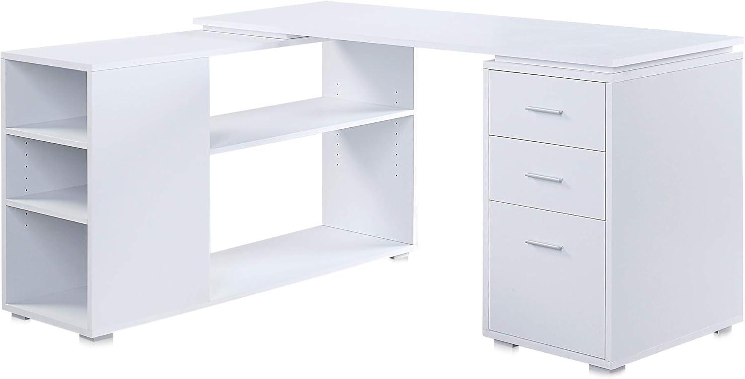 BELLEZE Trition L Shaped Computer Desk Home Office Corner Desk With Open Shelves And Drawers, White