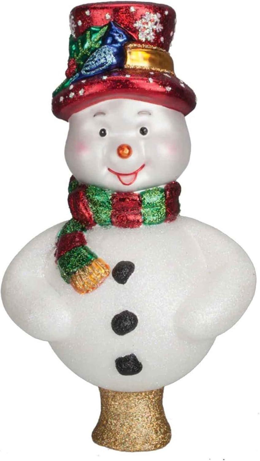 Frosty Snowman Hand-Painted Glass Christmas Tree Topper