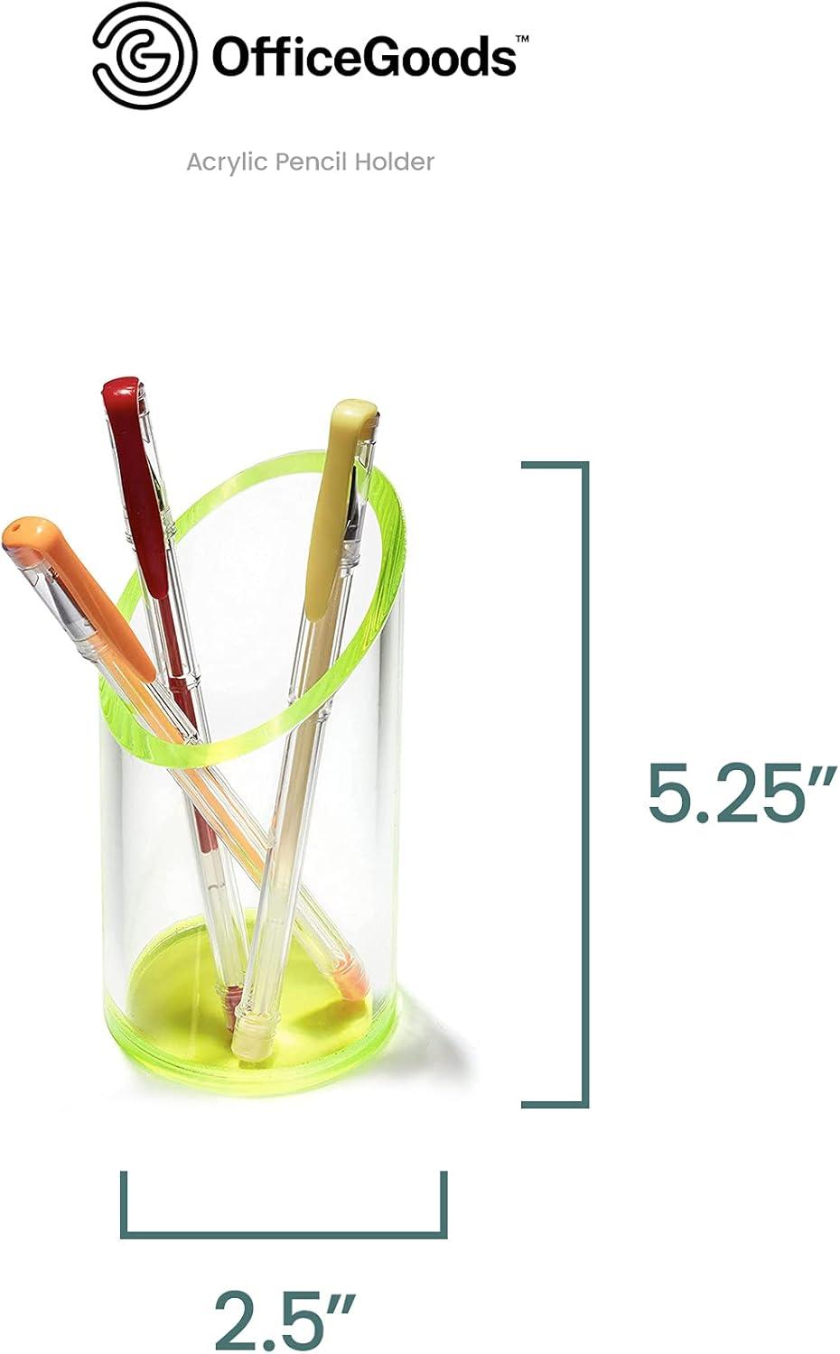 OfficeGoods Acrylic Pen and Pencil Holder with Neon Green Accents Home Office Desk Accessories