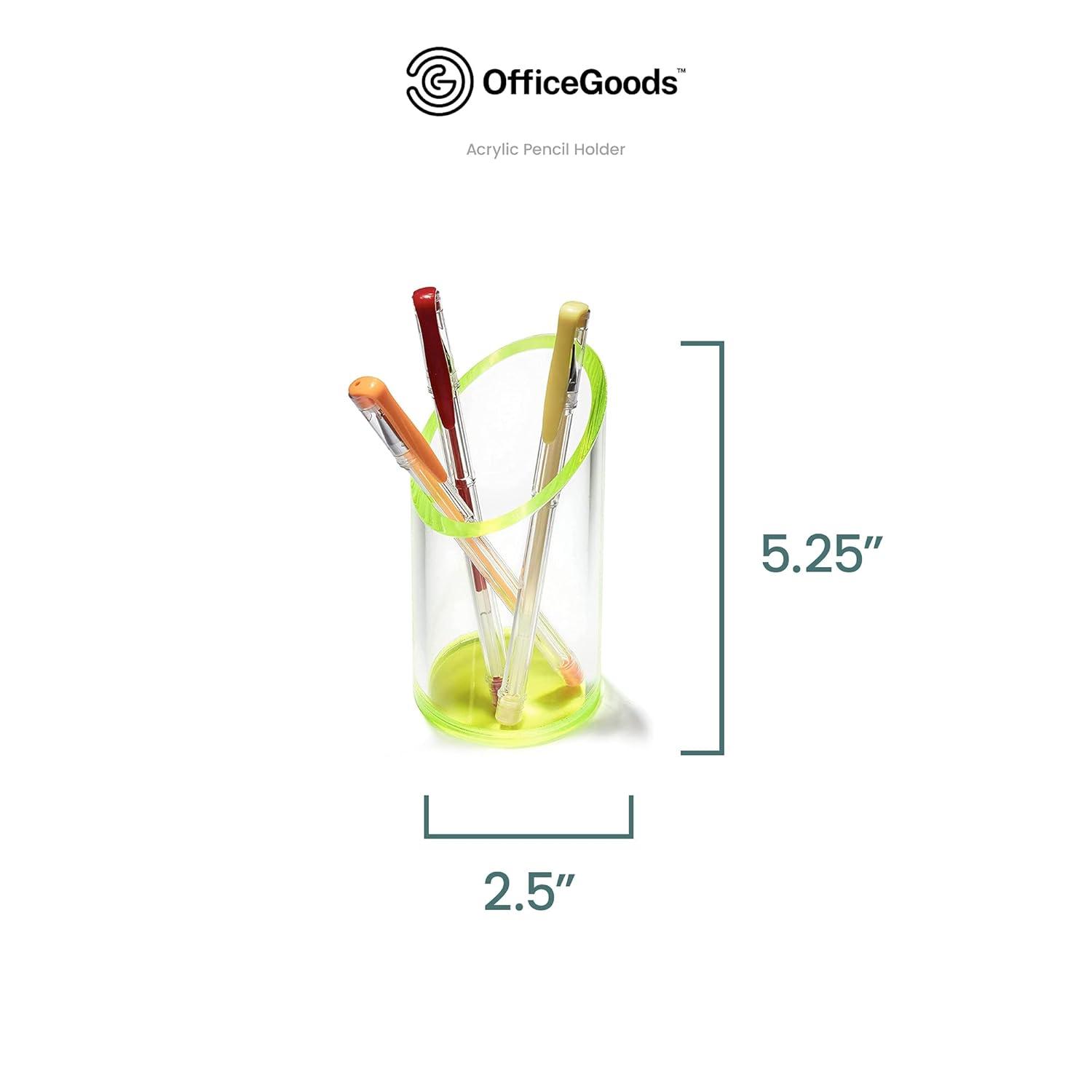 OfficeGoods Acrylic Pen and Pencil Holder with Neon Green Accents Home Office Desk Accessories