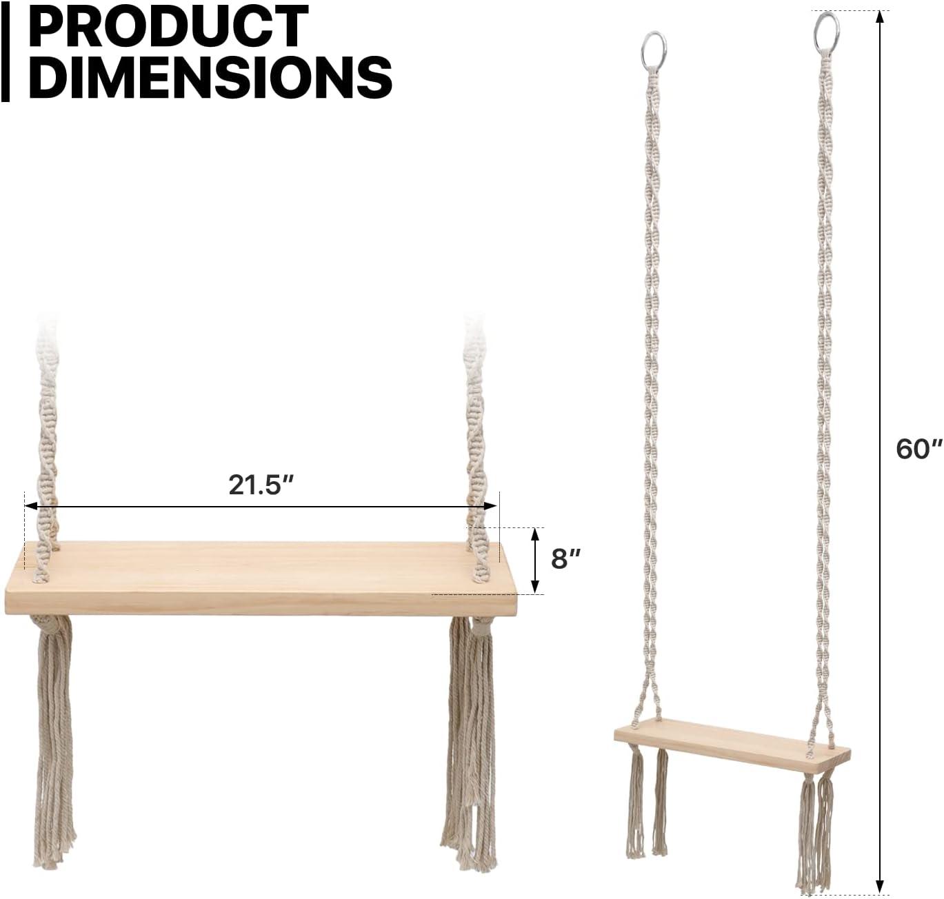 MoNiBloom Wooden Swing, Outdoor Flat Bench Seat with Metal Ring, Tree Swing with 350lbs Load for Adult Kids Garden Yard Indoor Outdoor, Beige