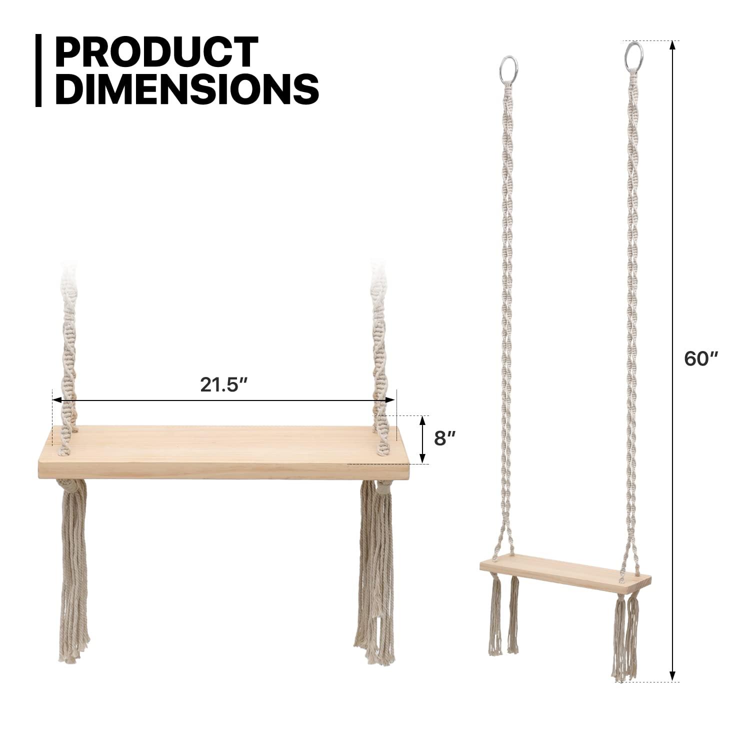 MoNiBloom Wooden Swing, Outdoor Flat Bench Seat with Metal Ring, Tree Swing with 350lbs Load for Adult Kids Garden Yard Indoor Outdoor, Beige