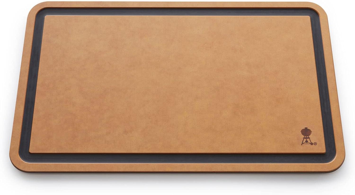 Large Brown Matte Cutting Board with Grooved Design