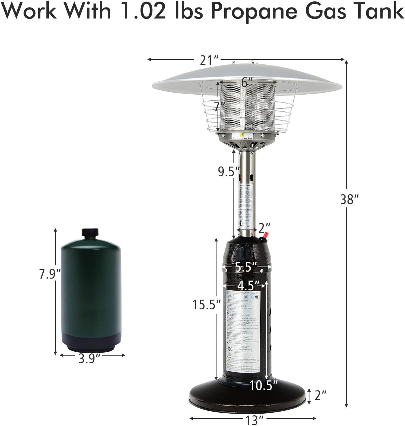 Black Tabletop Propane Patio Heater with Adjustable Flame